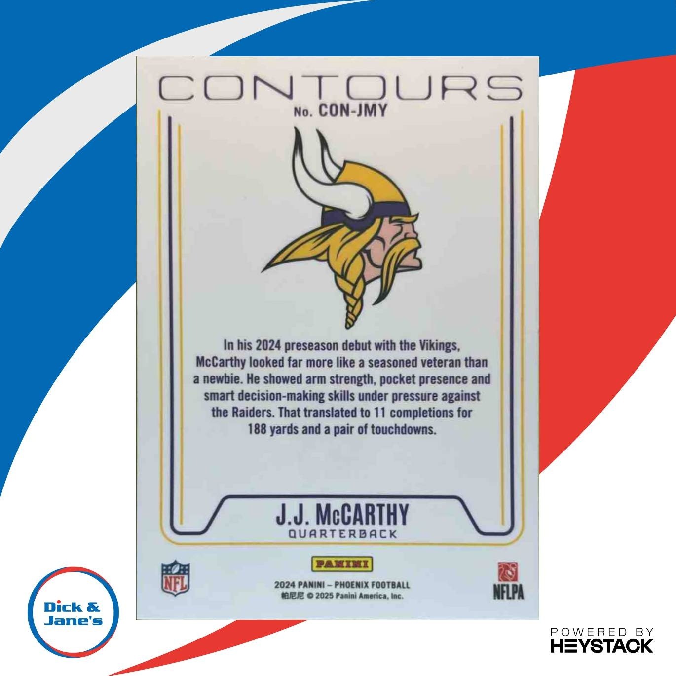 2024 Panini Phoenix J.J. McCarthy Contours #CON-JMY RC Minnesota Vikings - Sports Cards