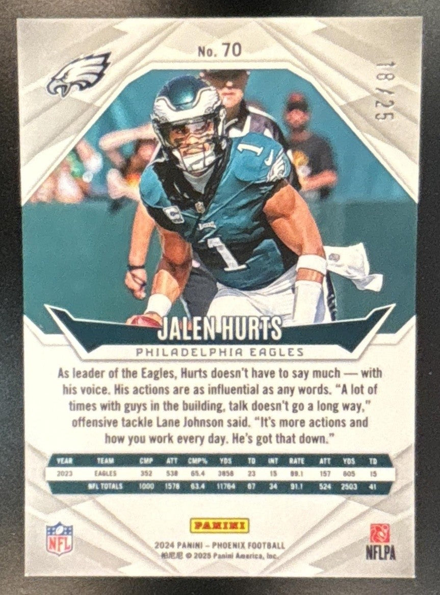 2024 Panini Phoenix Jalen Hurts Green /25 #70 Philadelphia Eagles - Sports Cards