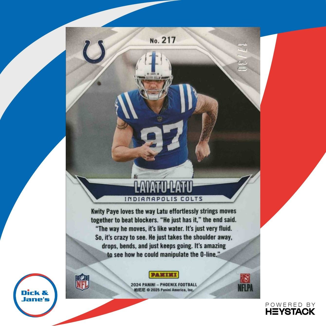 2024 Panini Phoenix Laiatu Latu Green Hyper 17/30 #217 RC Indianapolis Colts - Sports Cards
