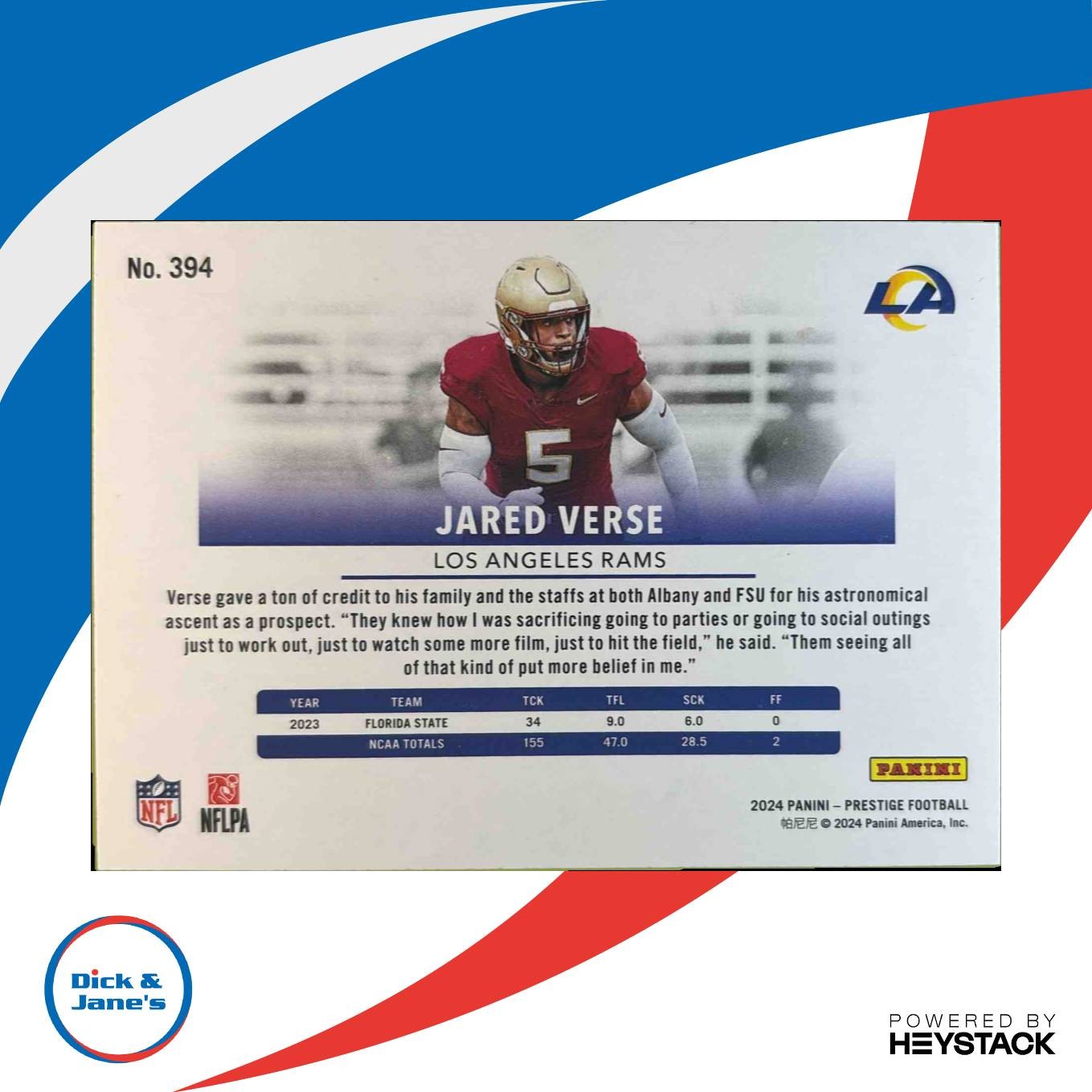 2024 Panini Prestige Jared Verse Diamond Xtra Points #394 RC Los Angeles Rams - Sports Cards