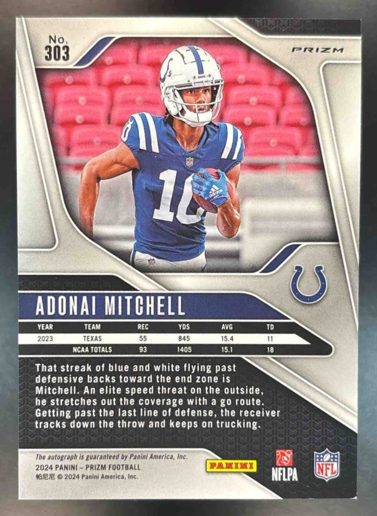 2024 Panini Prizm Adonai Mitchell Auto Pink #303 RC Indianapolis Colts - Sports Cards