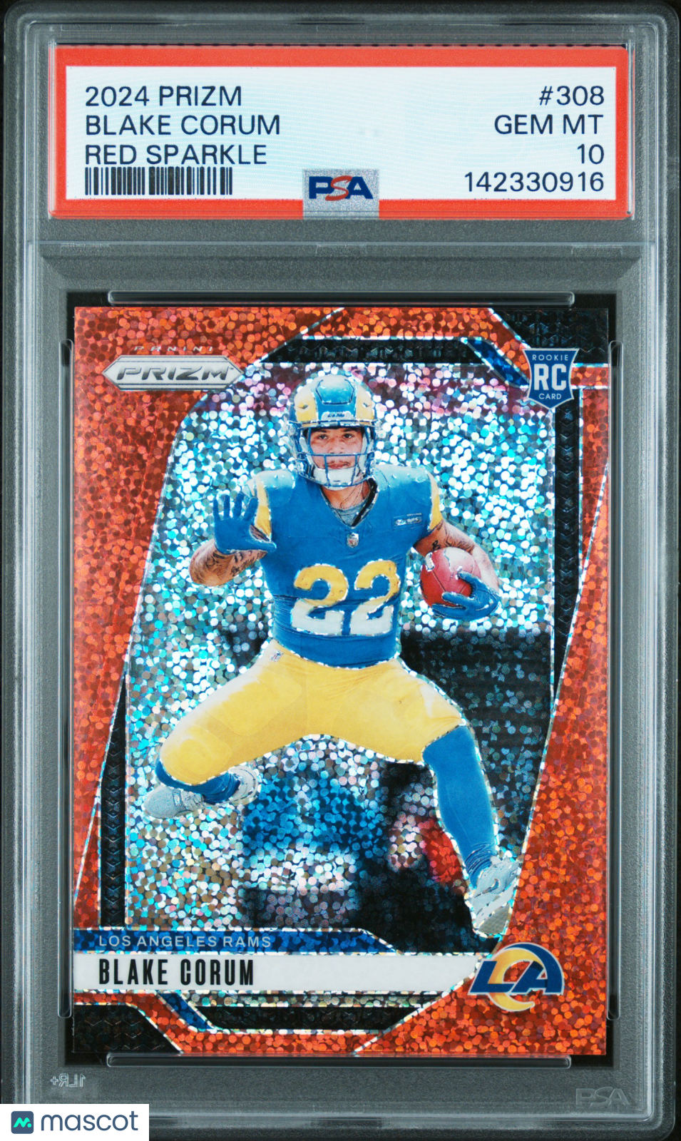 2024 Panini Prizm Blake Corum Red Sparkle Rookie #308 PSA 10 GEM MINT Rams - Graded Sports Cards