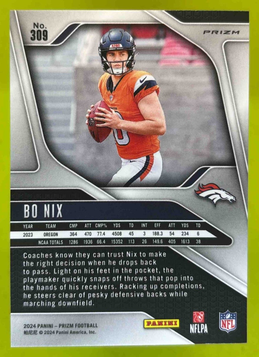 2024 Panini Prizm Bo Nix Orange Ice #309 RC Denver Broncos Rookie Card Sports Cards