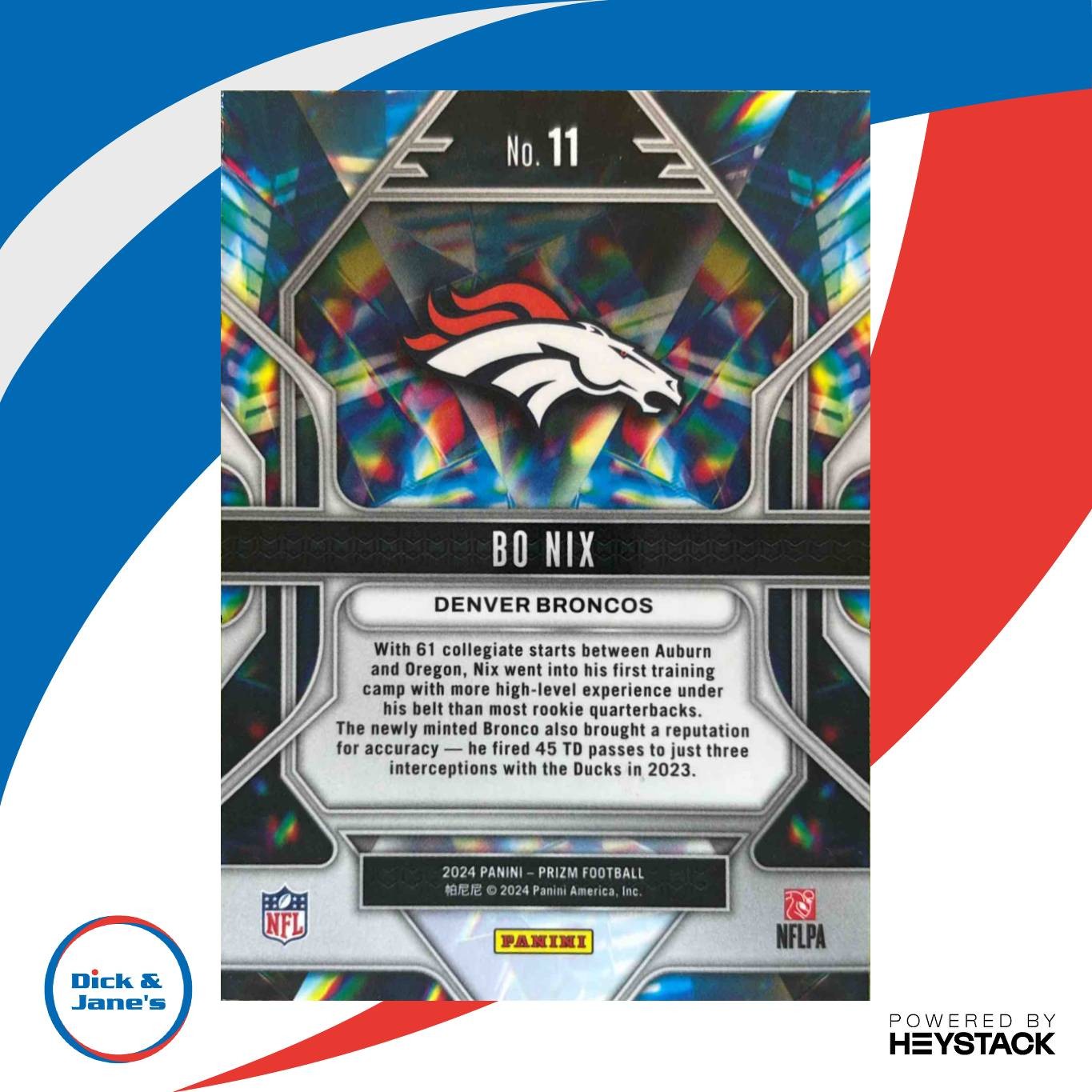 2024 Panini Prizm Bo Nix Prizmatic #11 RC Denver Broncos - Sports Cards