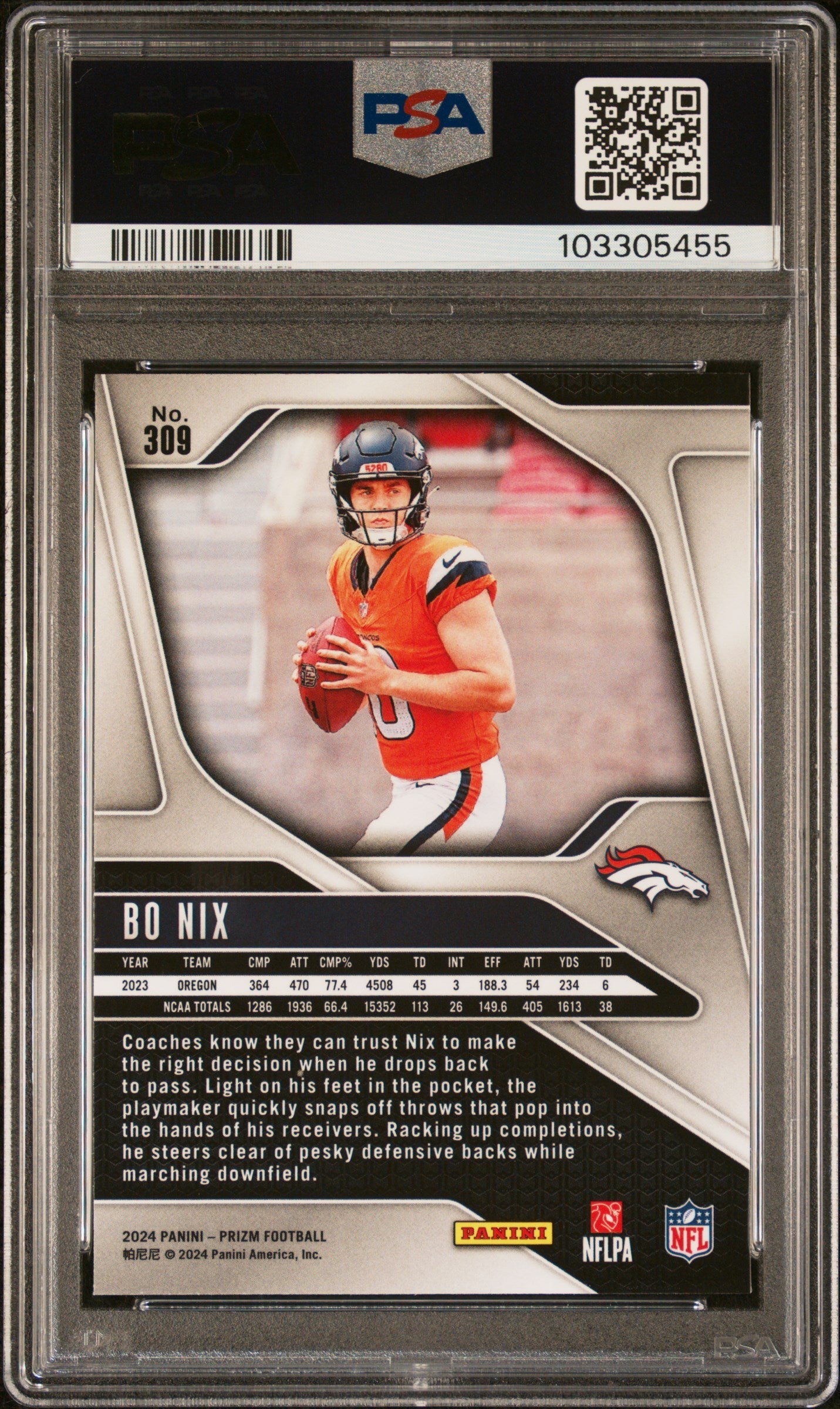 2024 Panini Prizm Bo Nix Rookie #309 PSA 9 Denver Broncos Graded Sports Cards