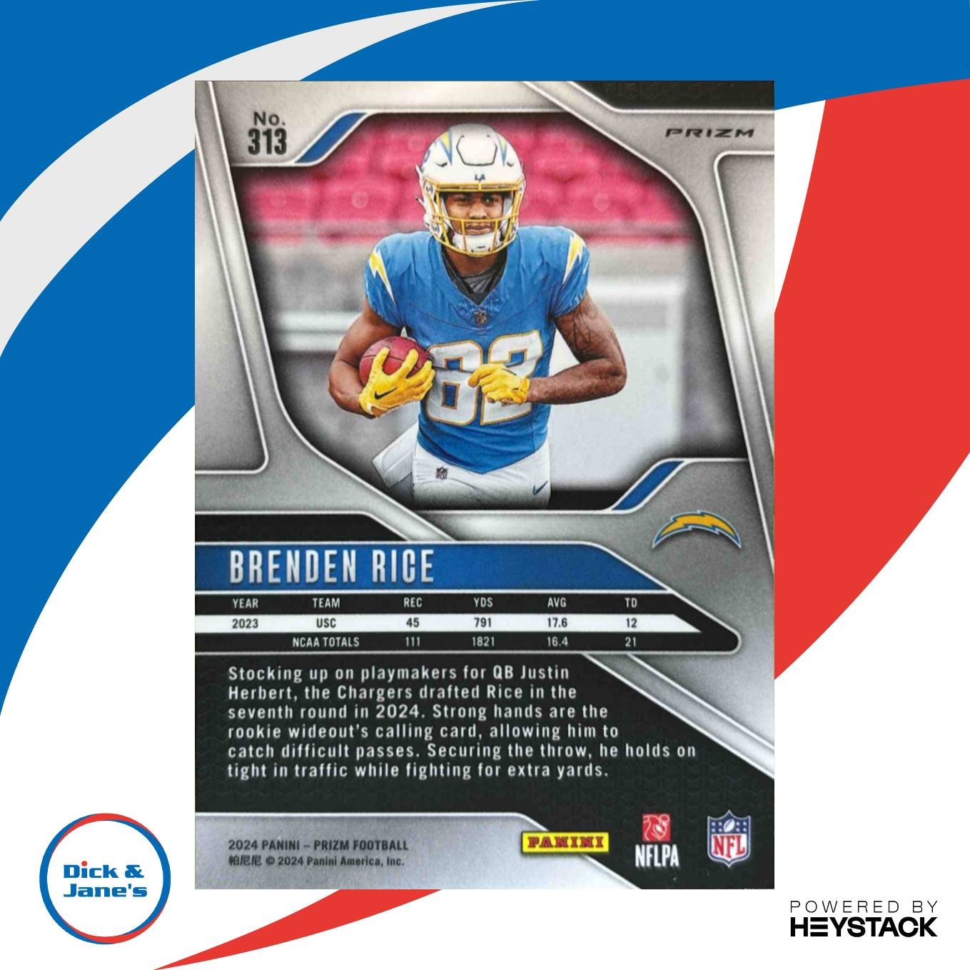 2024 Panini Prizm Brenden Rice HOLO Silver #313 RC Los Angeles Chargers - Sports Cards