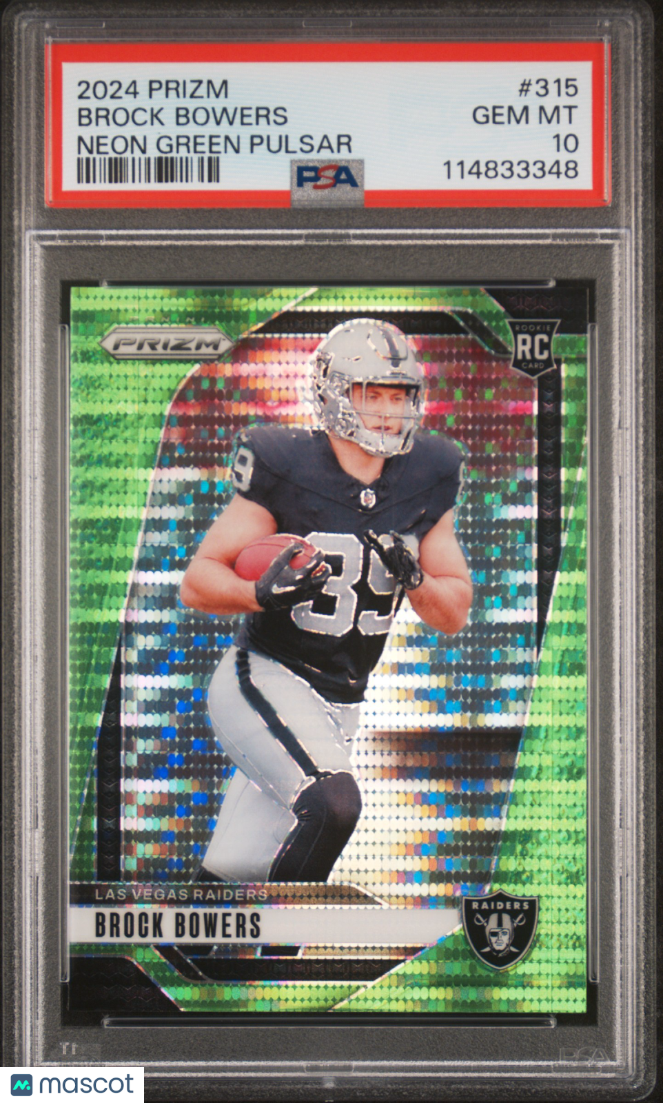 2024 Panini Prizm Brock Bowers Neon Green Pulsar Rookie #315 PSA 10 GEM MINT - Graded Sports Cards