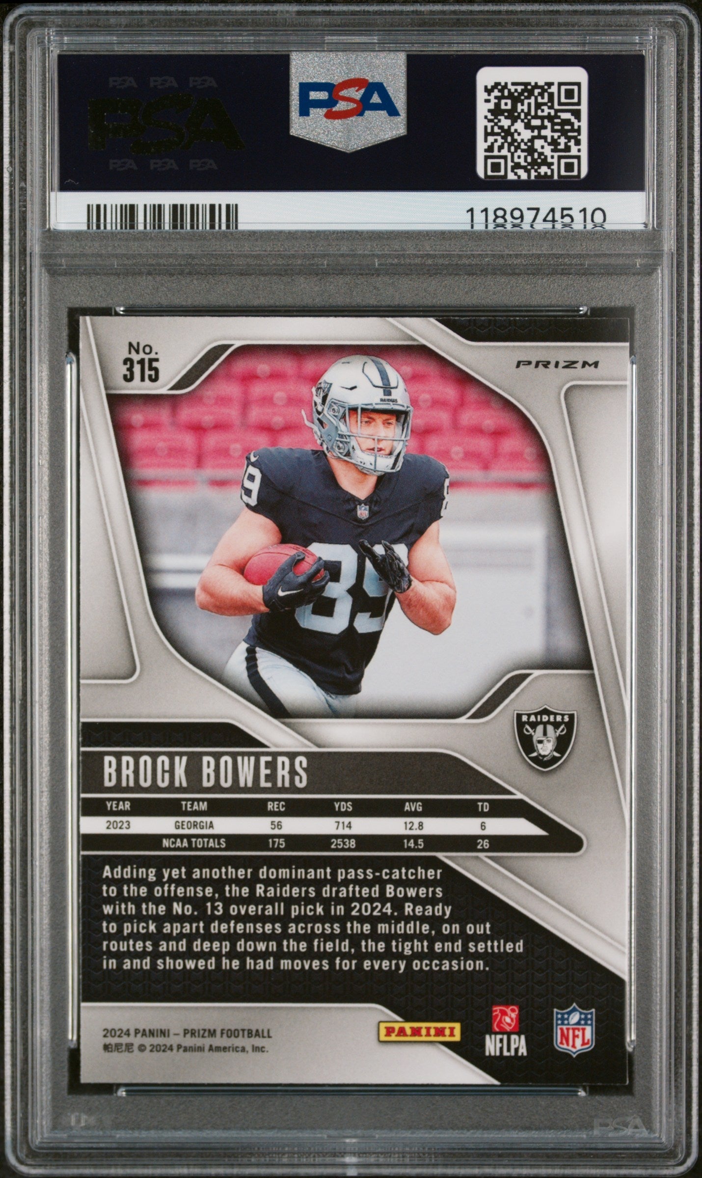 2024 Panini Prizm Brock Bowers Silver #315 PSA 9 - Graded Sports Cards