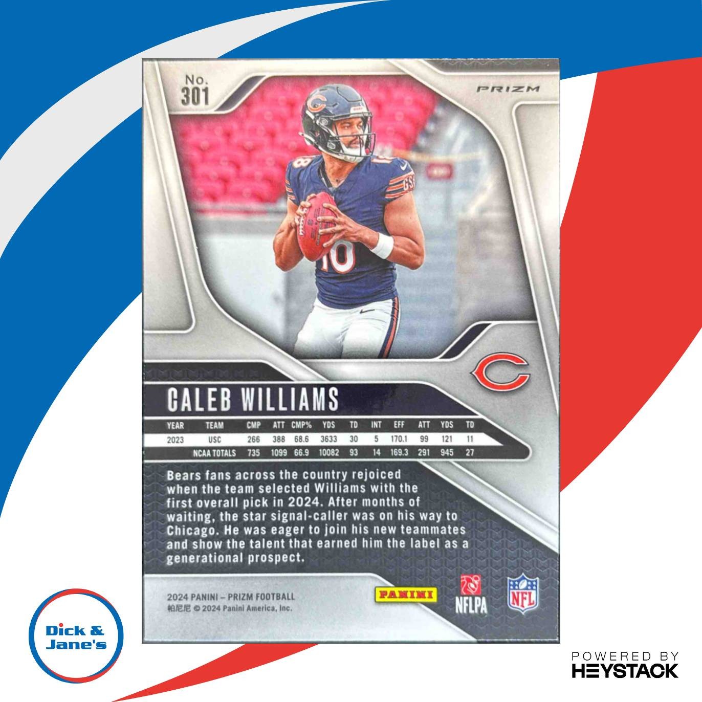 2024 Panini Prizm Caleb Williams Black and White Checker #301 RC Chicago Bears - Sports Cards