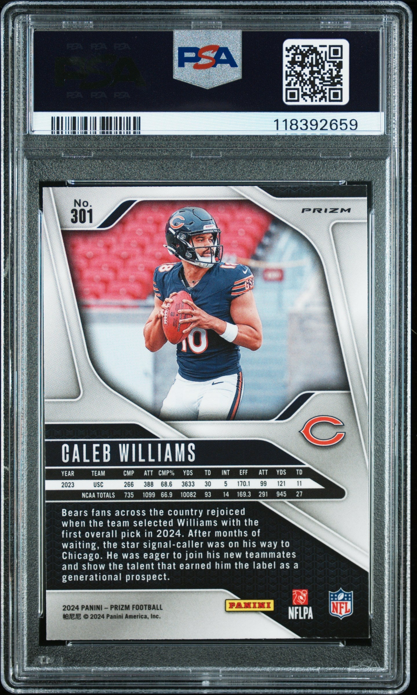 2024 Panini Prizm Caleb Williams Purple Pulsar Rookie #301 PSA 9 MINT - Graded Sports Cards