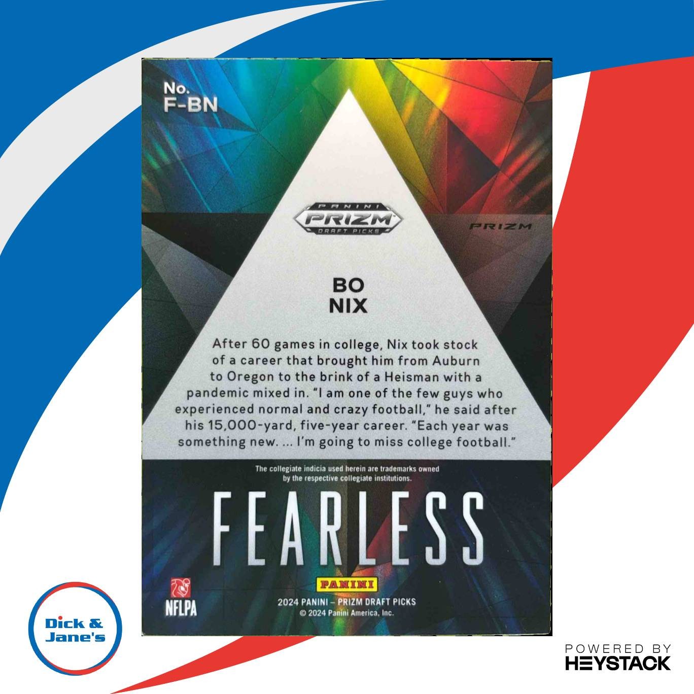 2024 Panini Prizm Collegiate Draft Bo Nix Fearless Red Ice #F BN RC Oregon Ducks Sports Cards