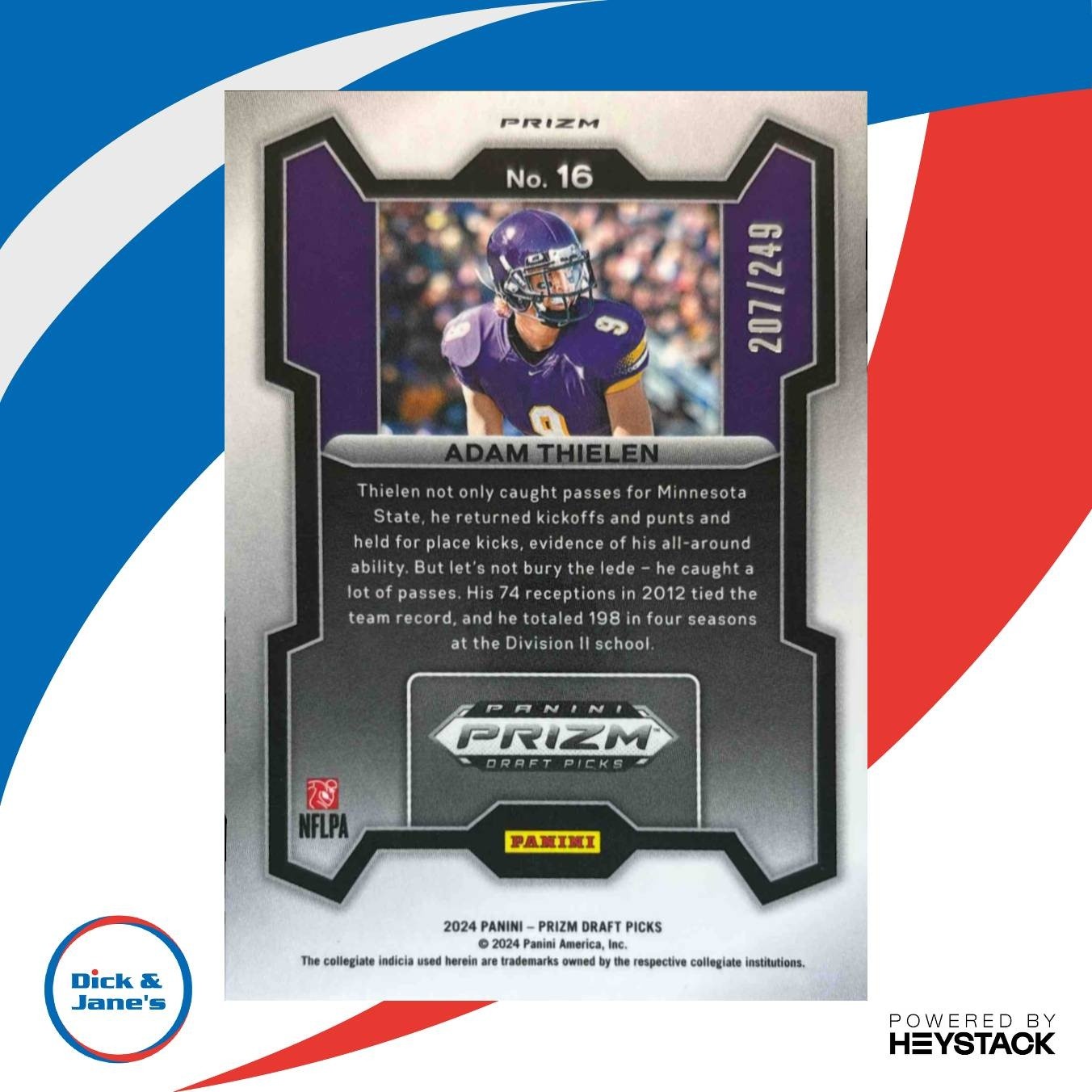 2024 Panini Prizm Collegiate Draft Picks Adam Thielen Blue Wave /249 #16 - Sports Cards