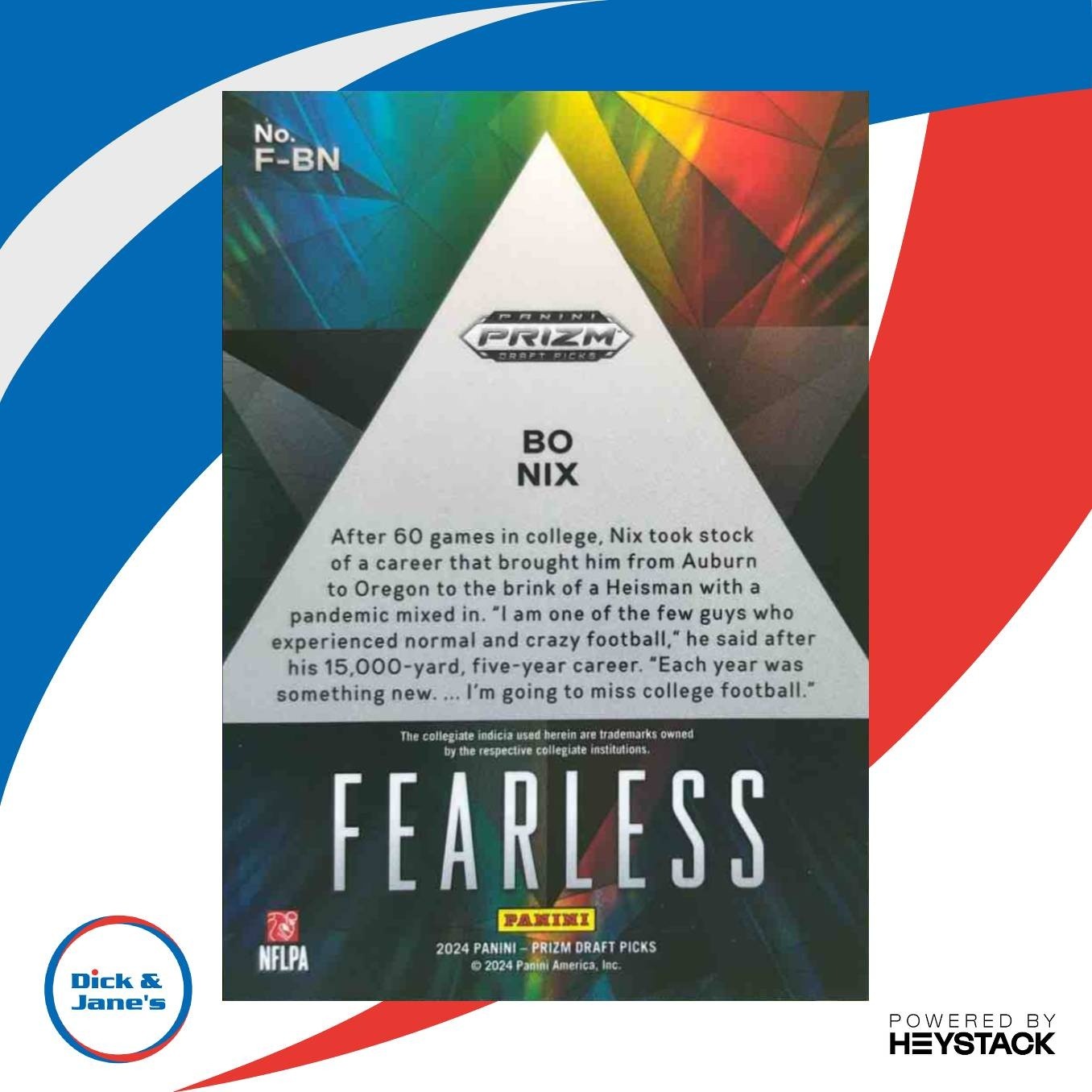 2024 Panini Prizm Collegiate Draft Picks Bo Nix Fearless #F-BN RC Oregon Ducks - Sports Cards