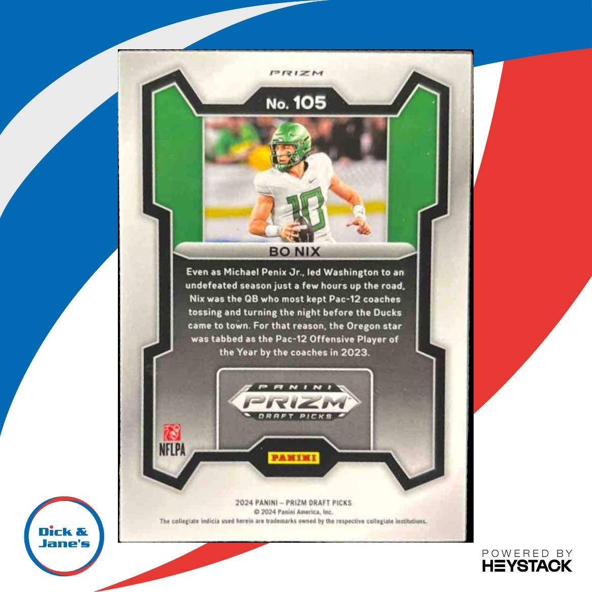 2024 Panini Prizm Collegiate Draft Picks Bo Nix Silver #105 RC Oregon Ducks - Sports Cards