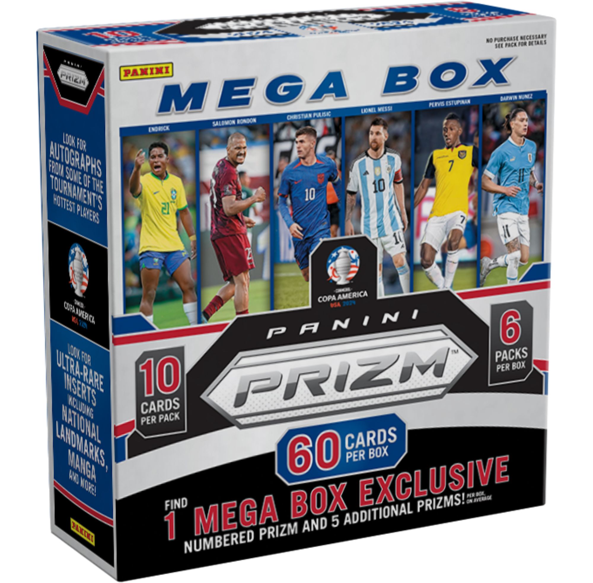 2024 Panini Prizm Copa America MEGA Box (1 Numbered + 5 Other Prizms) - Soccer