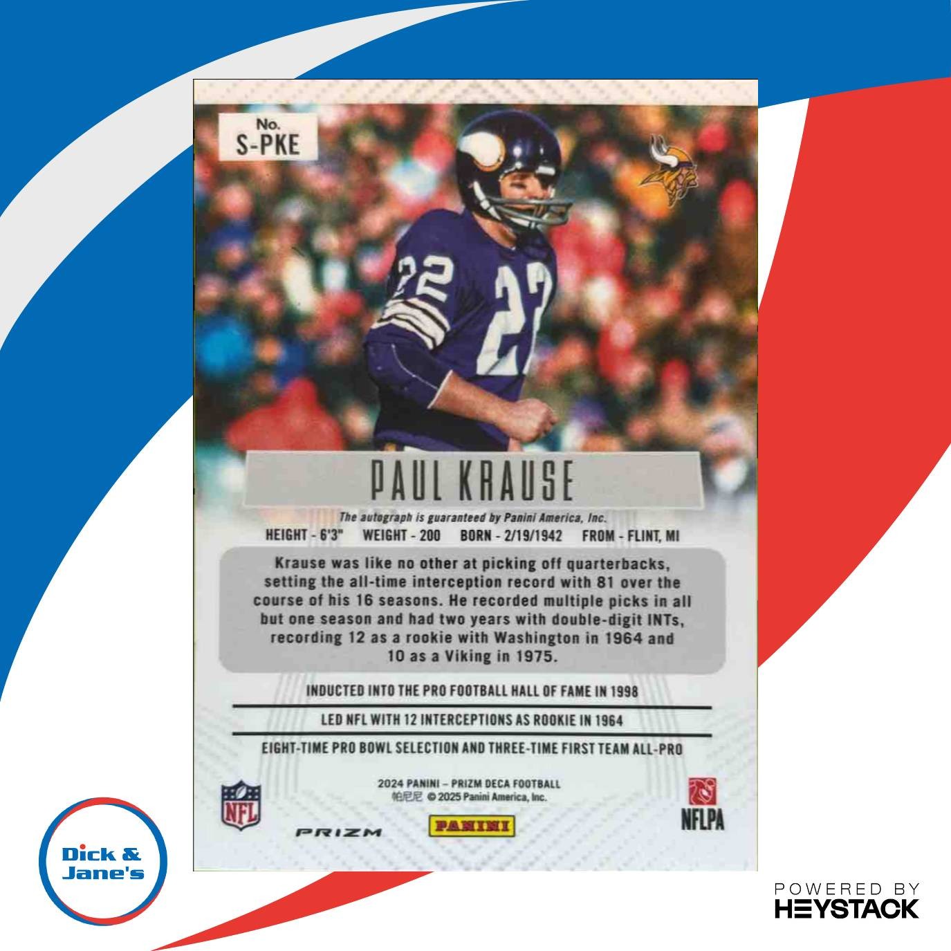 2024 Panini Prizm Deca Paul Krause Signatures Silver Auto Minnesota Vikings - Sports Cards