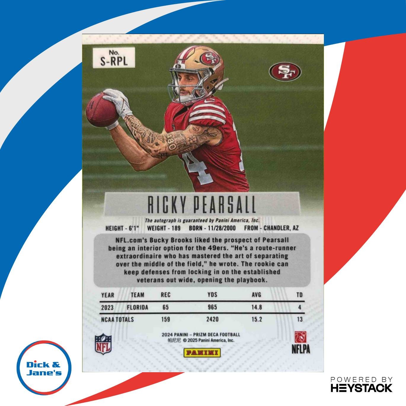 2024 Panini Prizm Deca Ricky Pearsall Signatures RC Auto San Francisco 49ers - Sports Cards