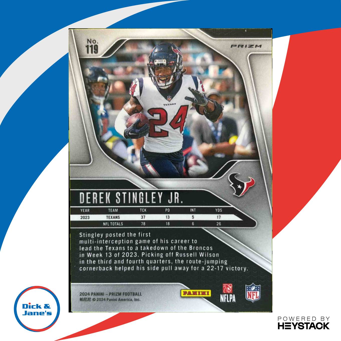 2024 Panini Prizm Derek Stingley Jr. Red #119 Houston Texans - Sports Cards