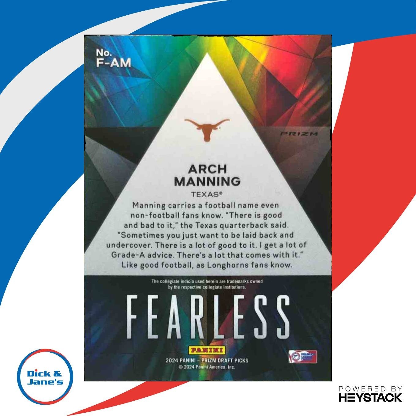 2024 Panini Prizm Draft Picks Arch Manning Fearless Red Ice RC Texas Longhorns - Sports Cards