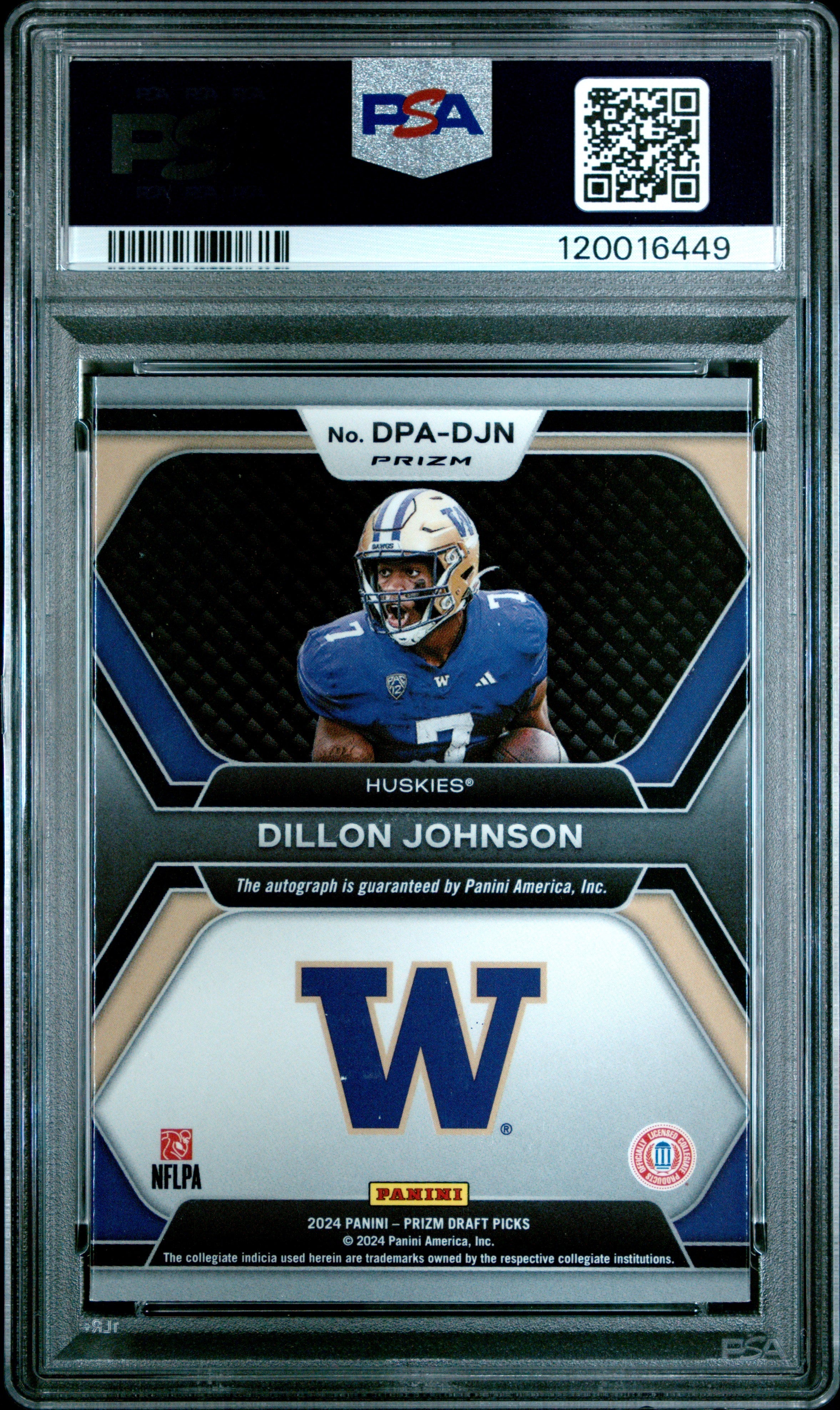 2024 Panini Prizm Draft Picks Draft Picks Autographs Dillon Johnson Hyper #DPADJN PSA 10 - Graded Sports Cards