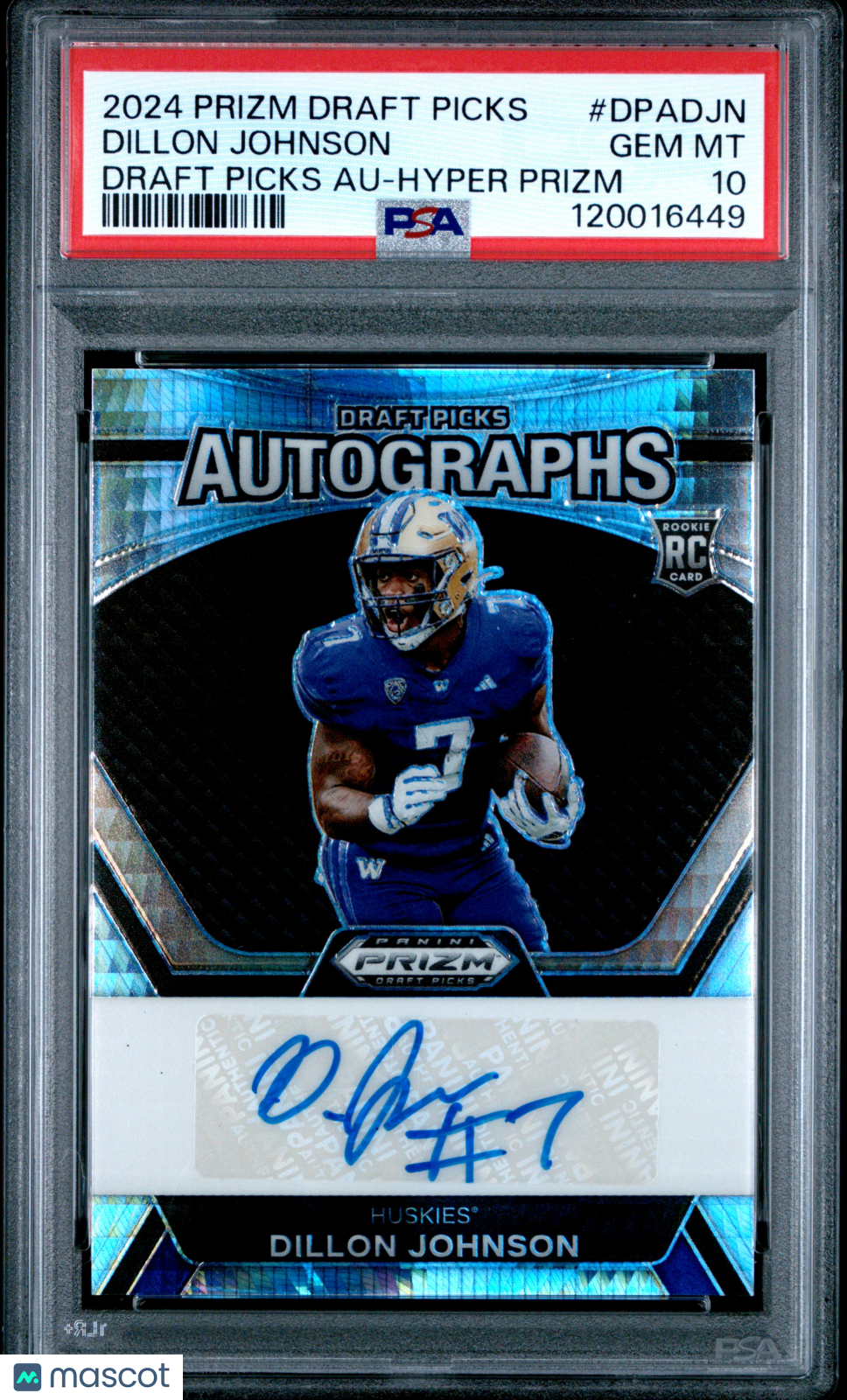 2024 Panini Prizm Draft Picks Draft Picks Autographs Dillon Johnson Hyper #DPADJN PSA 10 - Graded Sports Cards