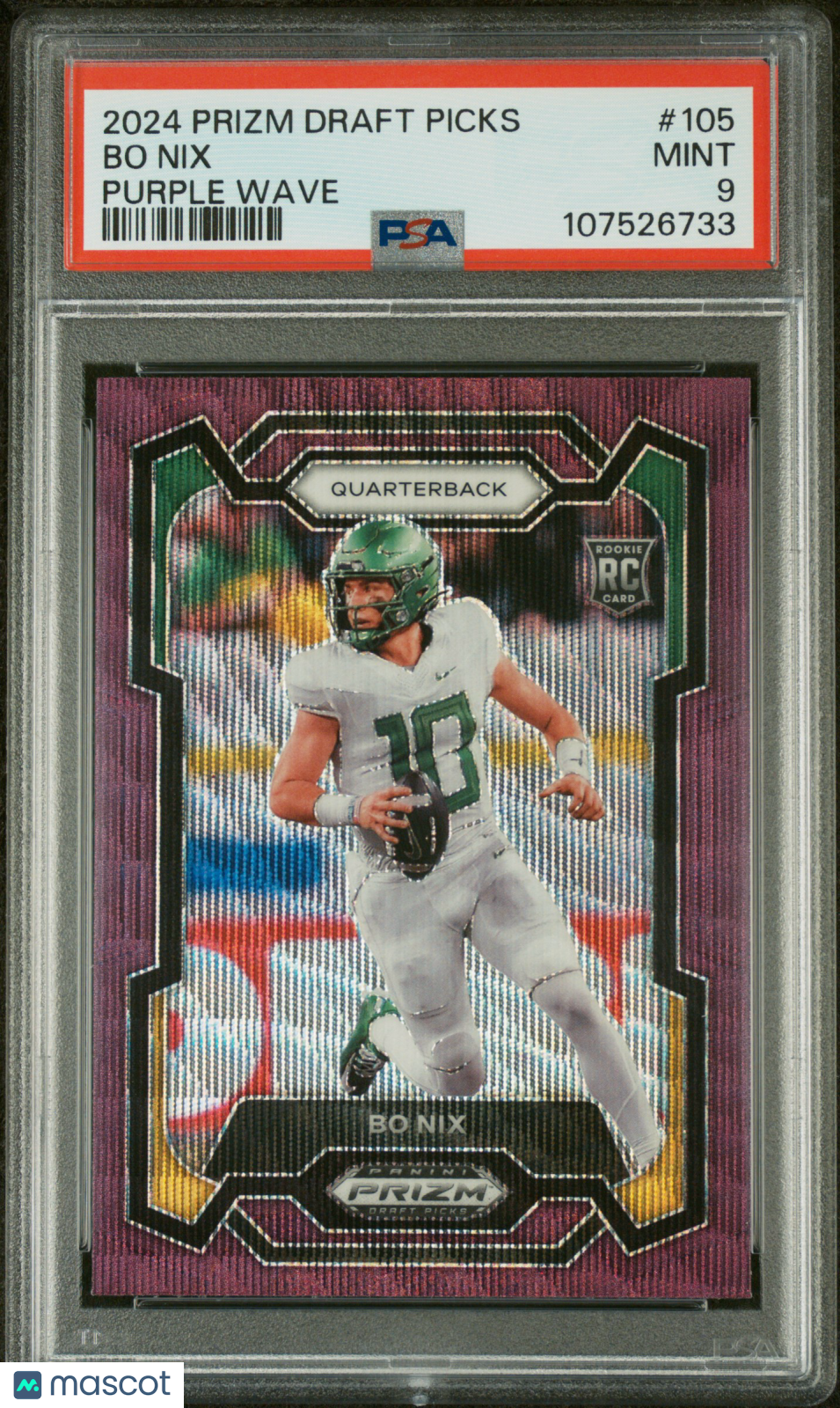 2024 Panini Prizm Draft Picks Bo Nix Purple Wave #105 PSA 9 MINT Rookie - Graded Sports Cards