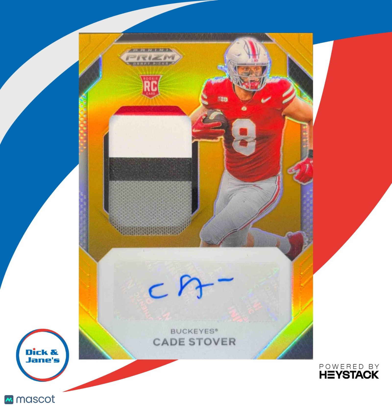 2024 Panini Prizm Draft Picks Jumbo Rookie Patch Autographs Gold Cade Stover /10 - Sports Cards