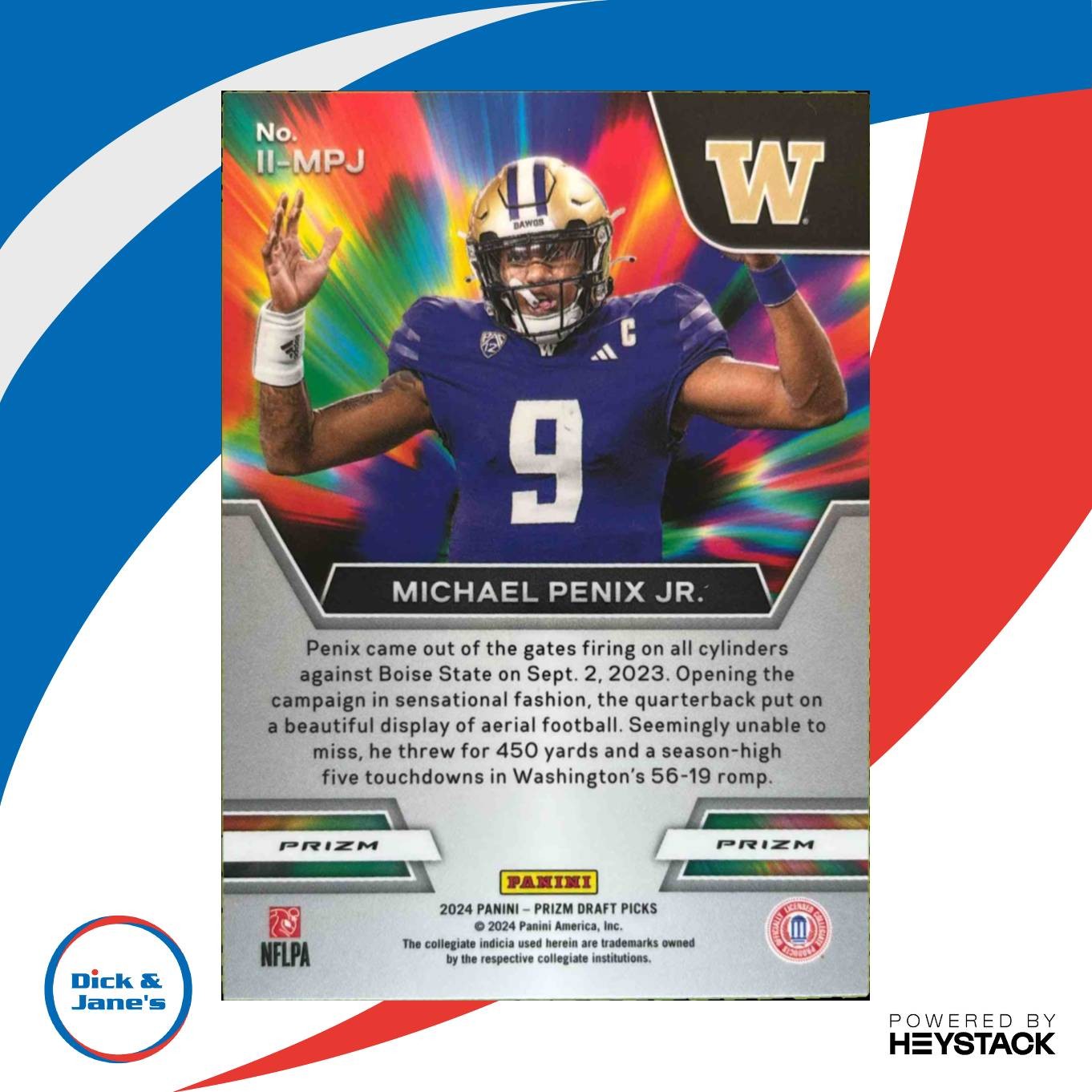 2024 Panini Prizm Draft Picks Michael Penix Jr Instant Impact Red Ice RC Huskies - Sports Cards