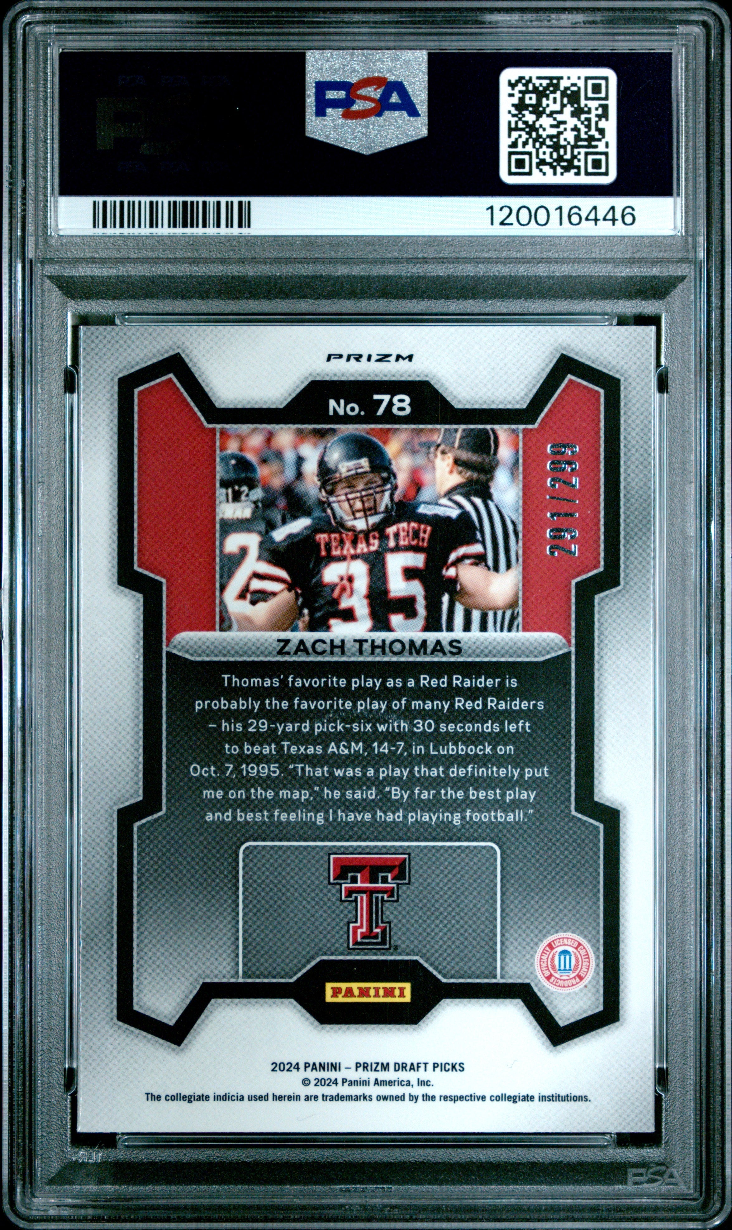 2024 Panini Prizm Draft Picks Zach Thomas Red #78 PSA 10 - Graded Sports Cards