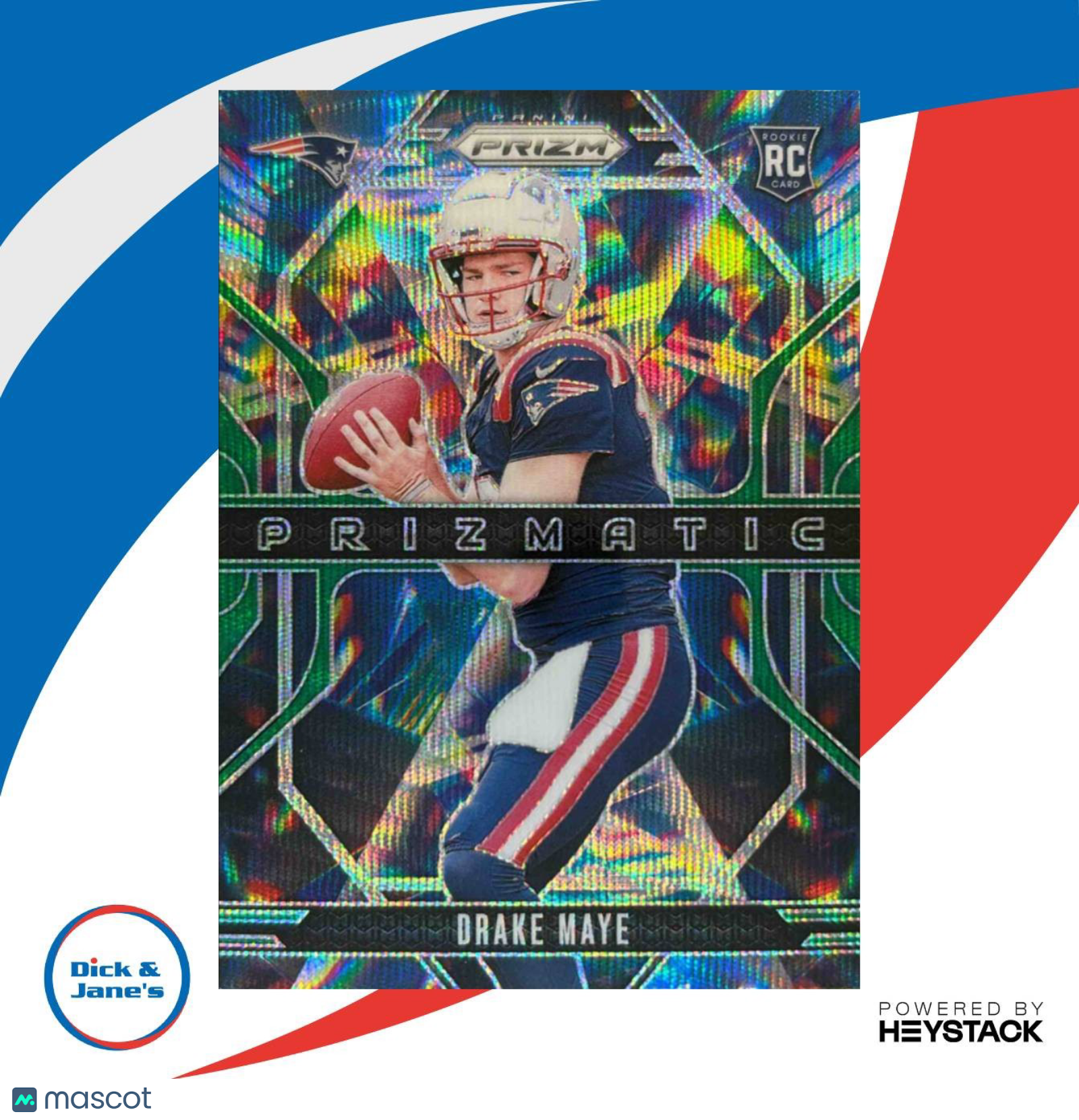 2024 Panini Prizm Drake Maye Prizmatic Green Wave #2 RC New England Patriots - Sports Cards