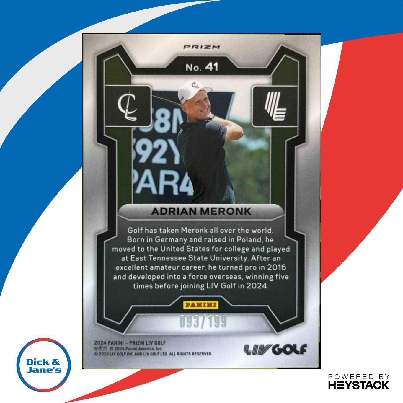2024 Panini Prizm LIV Golf Adrian Meronk Teal 93/199 #41 Cleeks GC - Sports Cards