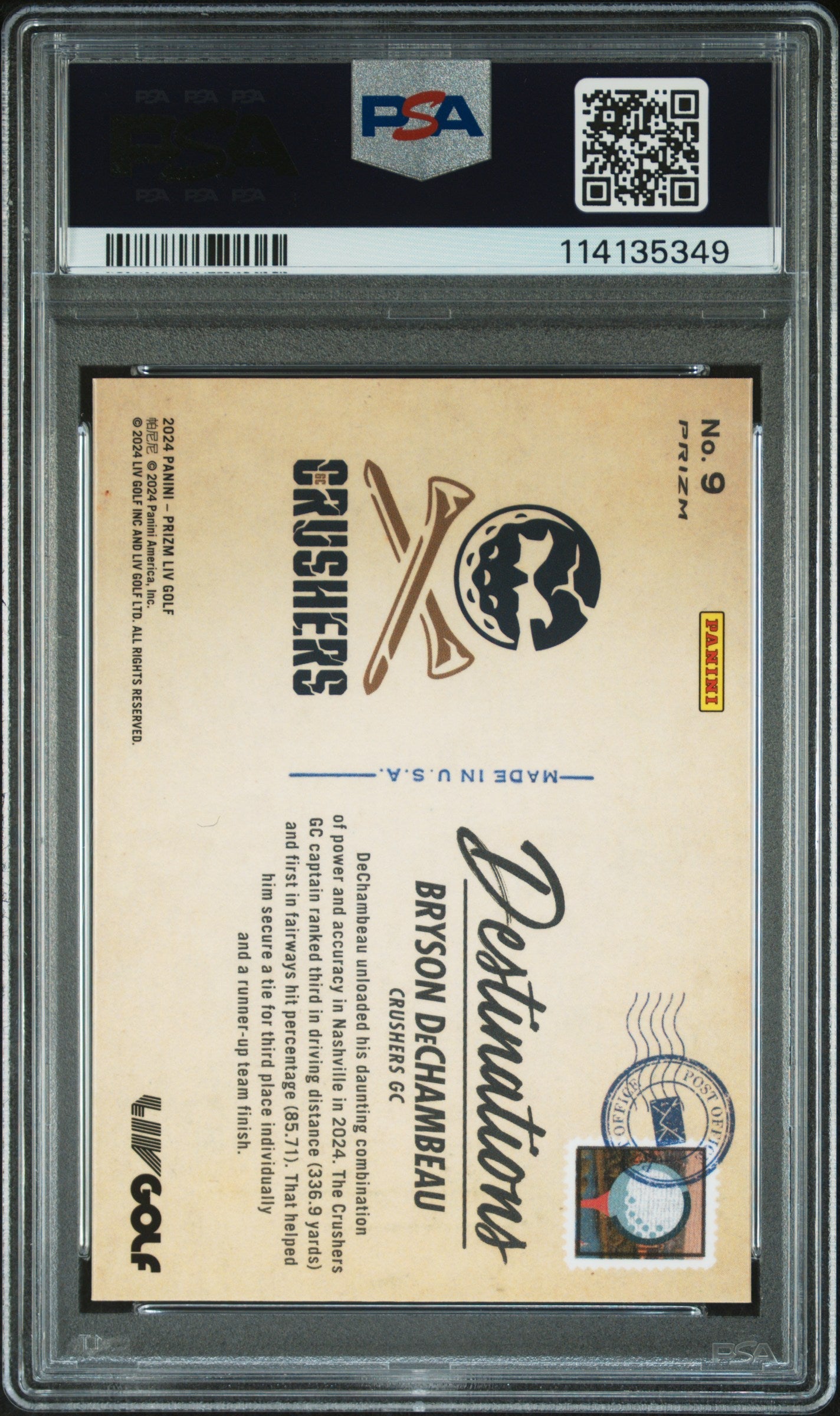 2024 Panini Prizm LIV Golf Destinations Bryson Dechambeau #9 PSA 10 - Graded Sports Cards