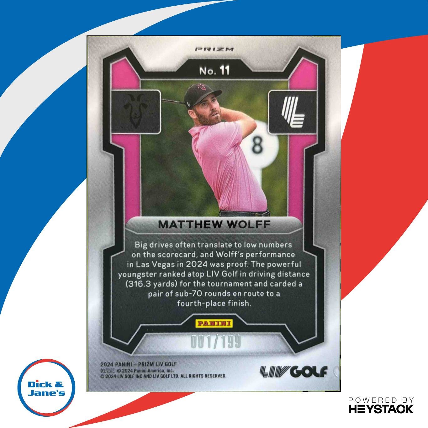 2024 Panini Prizm LIV Golf Matthew Wolff Teal 1/199 #11 RangeGoats GC - Sports Cards