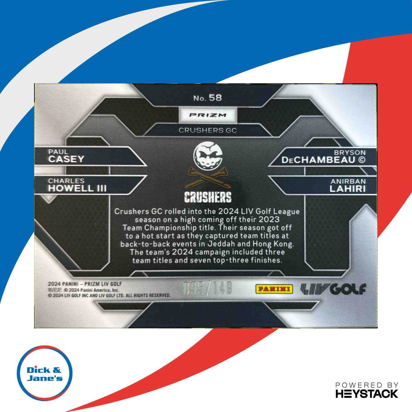 2024 Panini Prizm LIV Golf Team Crushers Red /149 #58 Bryson DeChameau C Howell Sports Cards