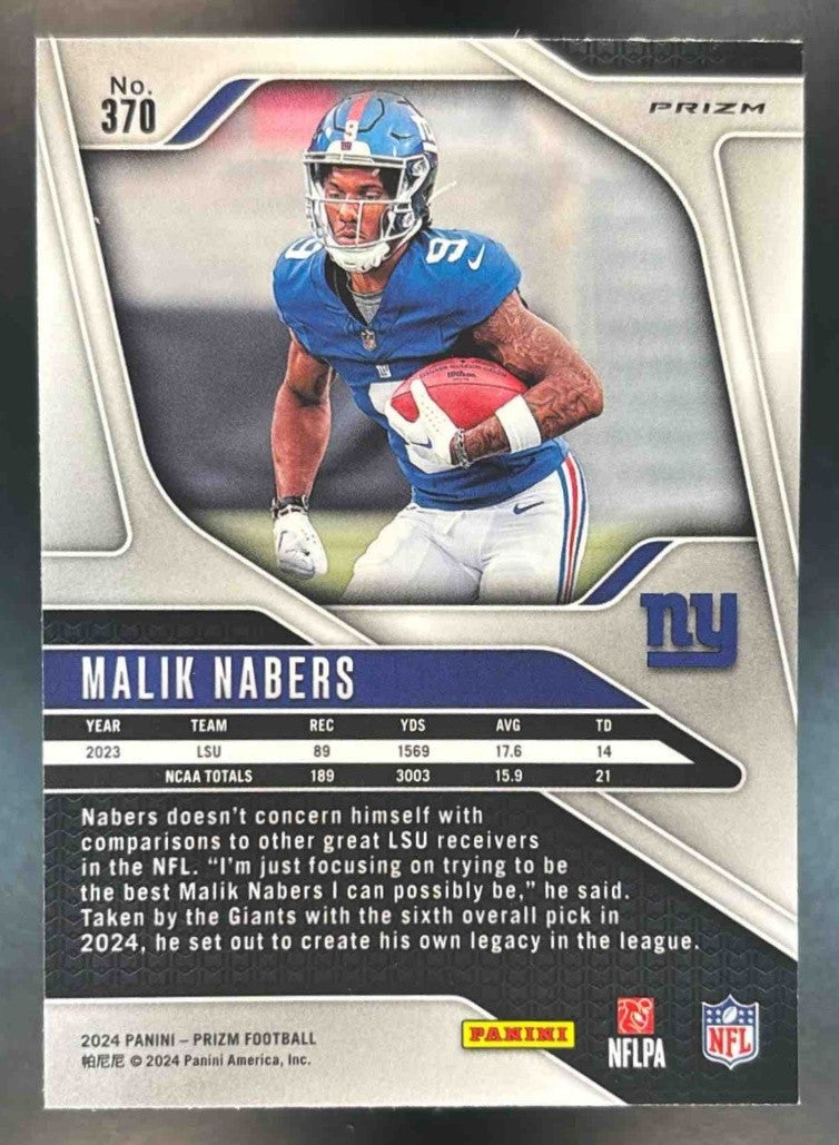 2024 Panini Prizm Malik Nabers Silver #370 RC New York Giants - Sports Cards