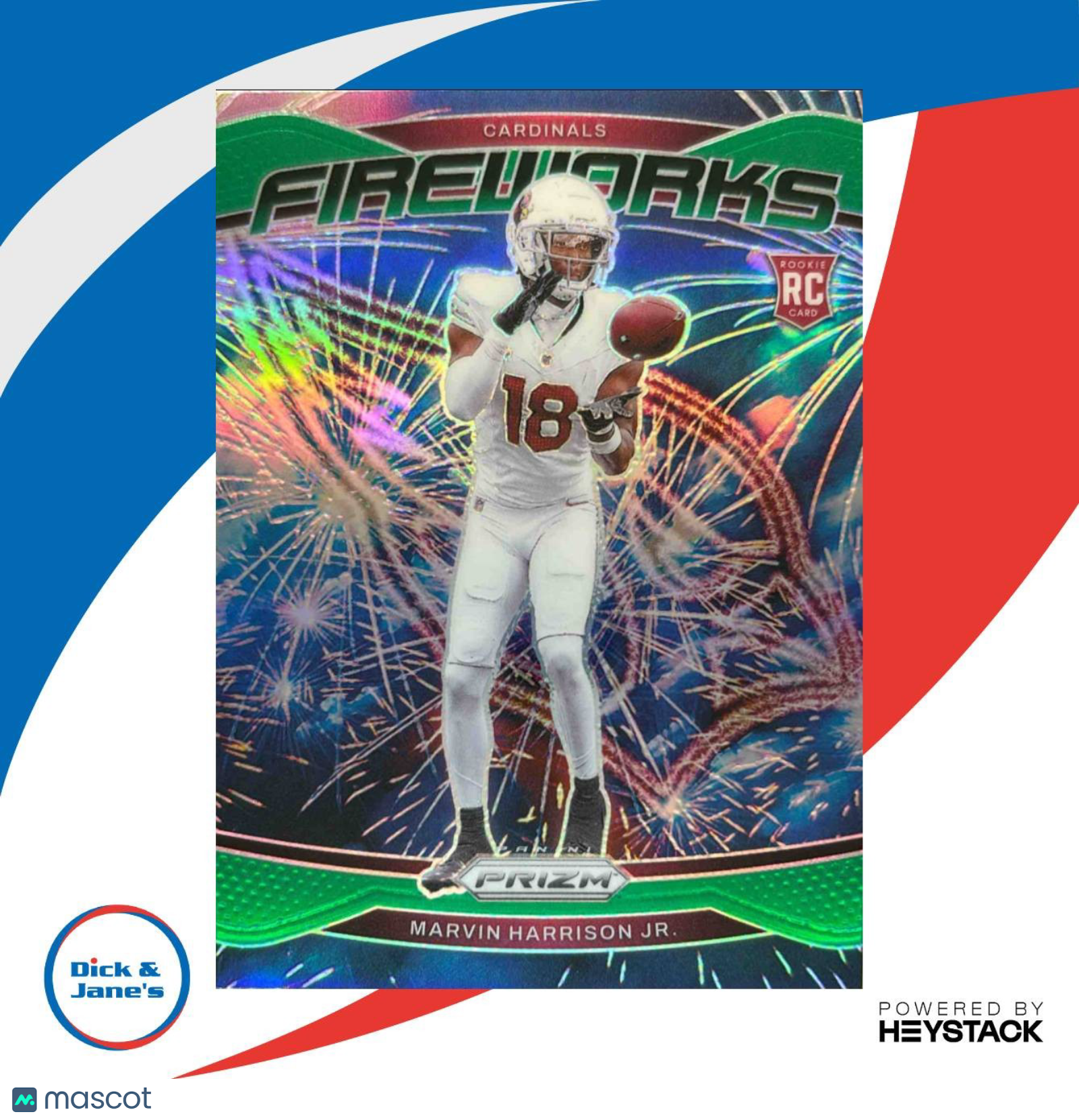 2024 Panini Prizm Marvin Harrison Jr. Fireworks Green #20 RC Arizona Cardinals - Sports Cards