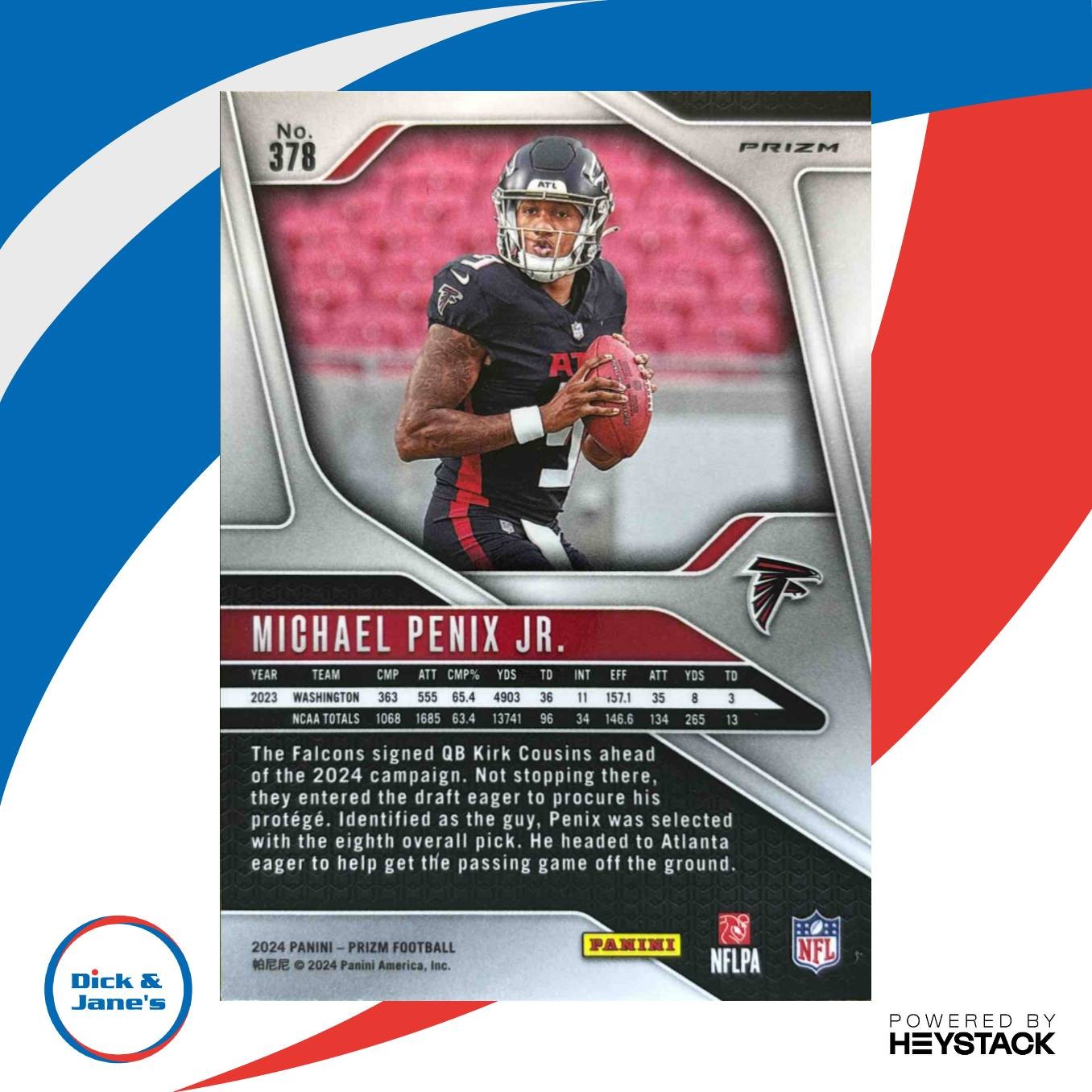 2024 Panini Prizm Michael Penix Jr. Silver HOLO #378 RC Atlanta Falcons - Sports Cards