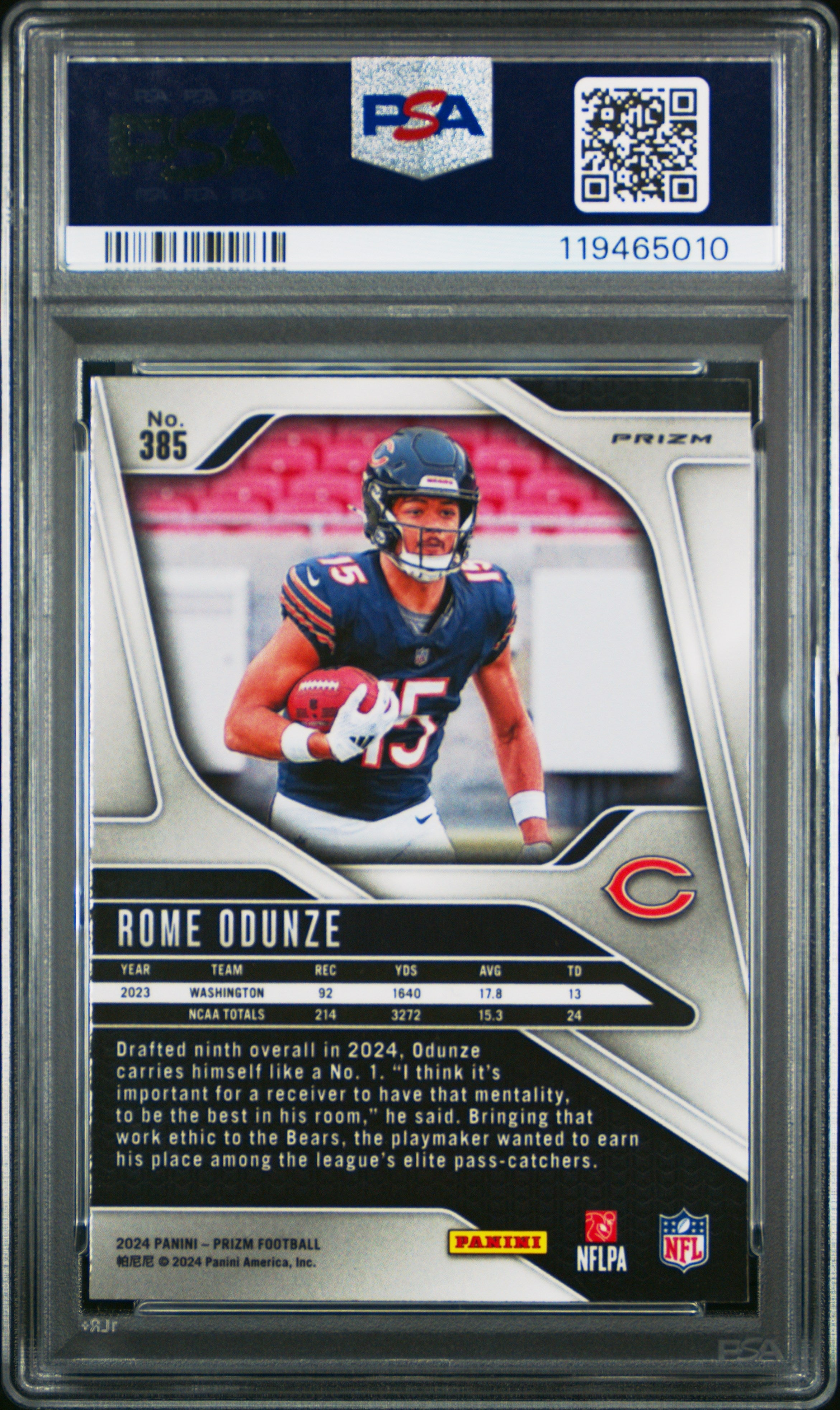 2024 Panini Prizm Rome Odunze Silver #385 PSA 10 - Graded Sports Cards