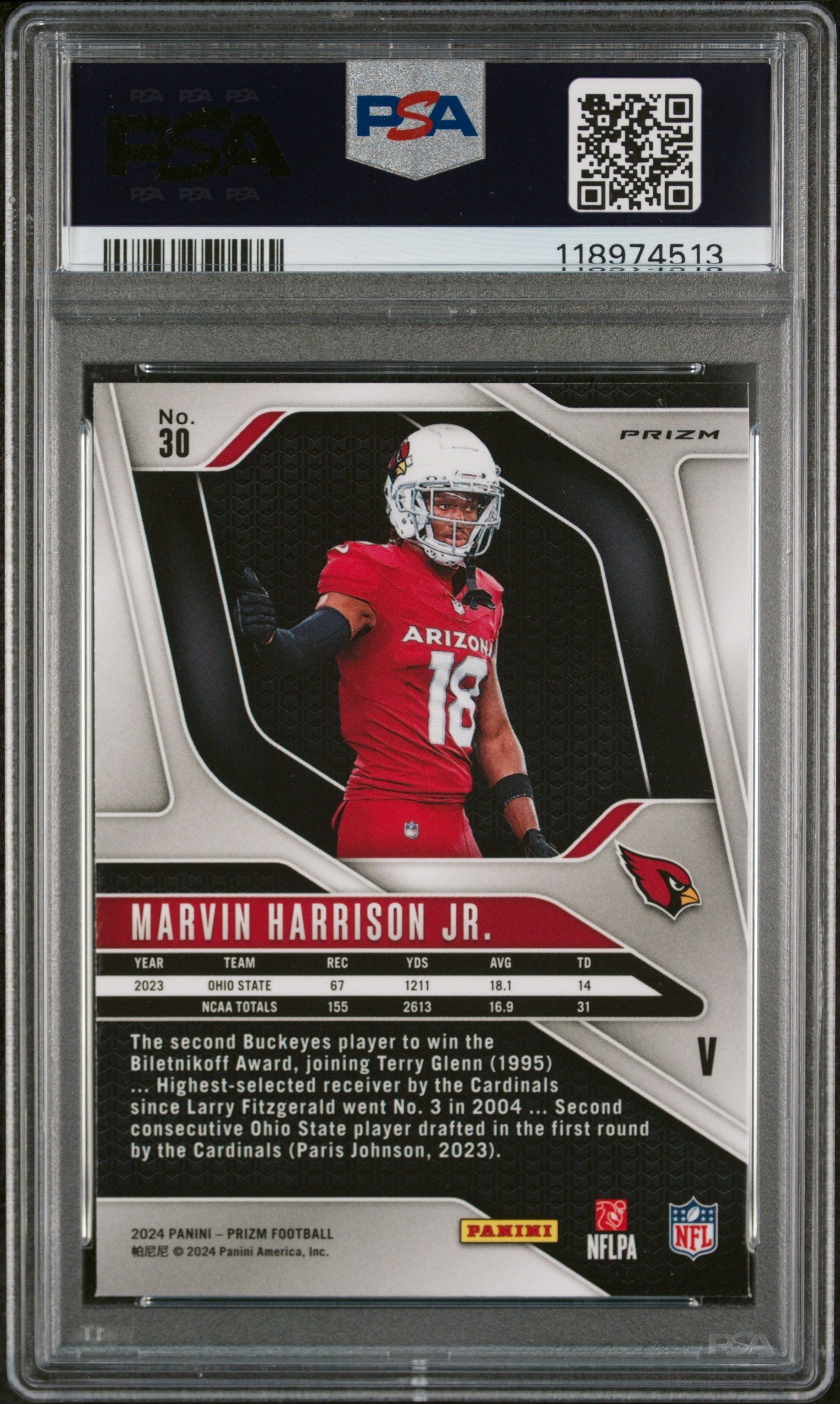 2024 Panini Prizm Rookie Variation Marvin Harrison JR. #30 PSA 9 - Graded Sports Cards