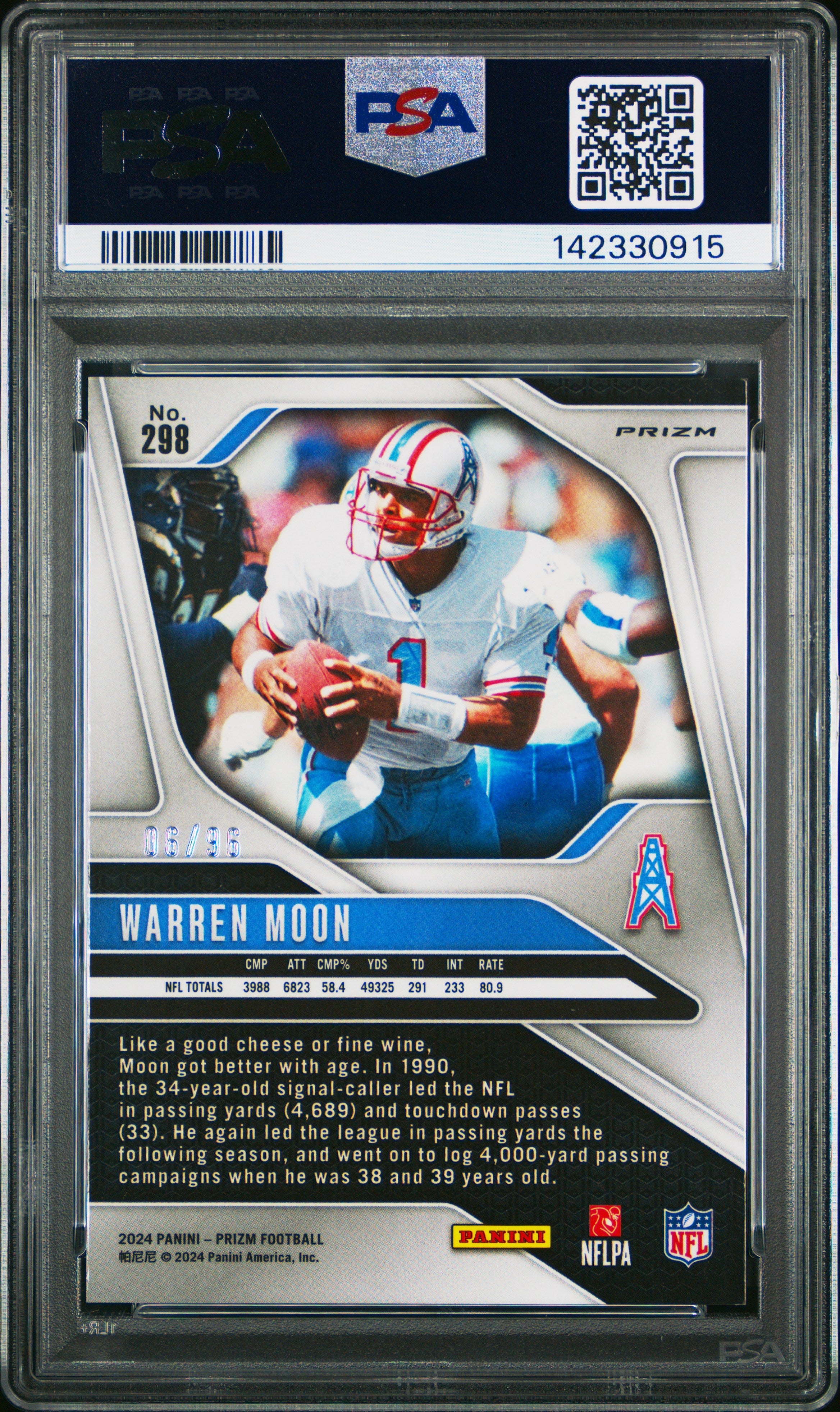 2024 Panini Prizm Warren Moon Blue Sparkle 96/96 #298 PSA 9 MINT Houston Oilers - Graded Sports Cards