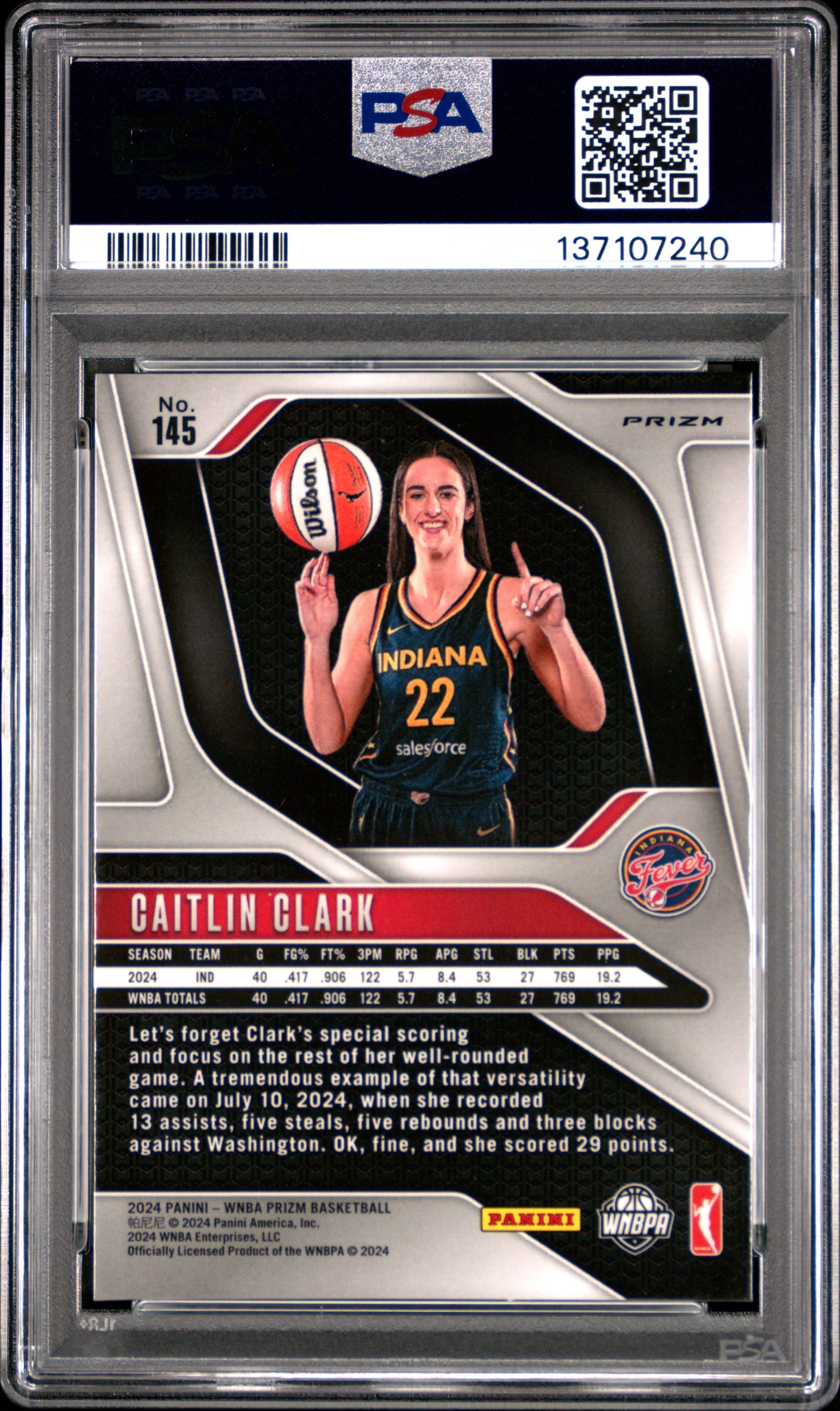 2024 Panini Prizm WNBA Caitlin Clark Orange Ice Rookie #145 PSA 8 Indiana Fever - Graded Sports Cards