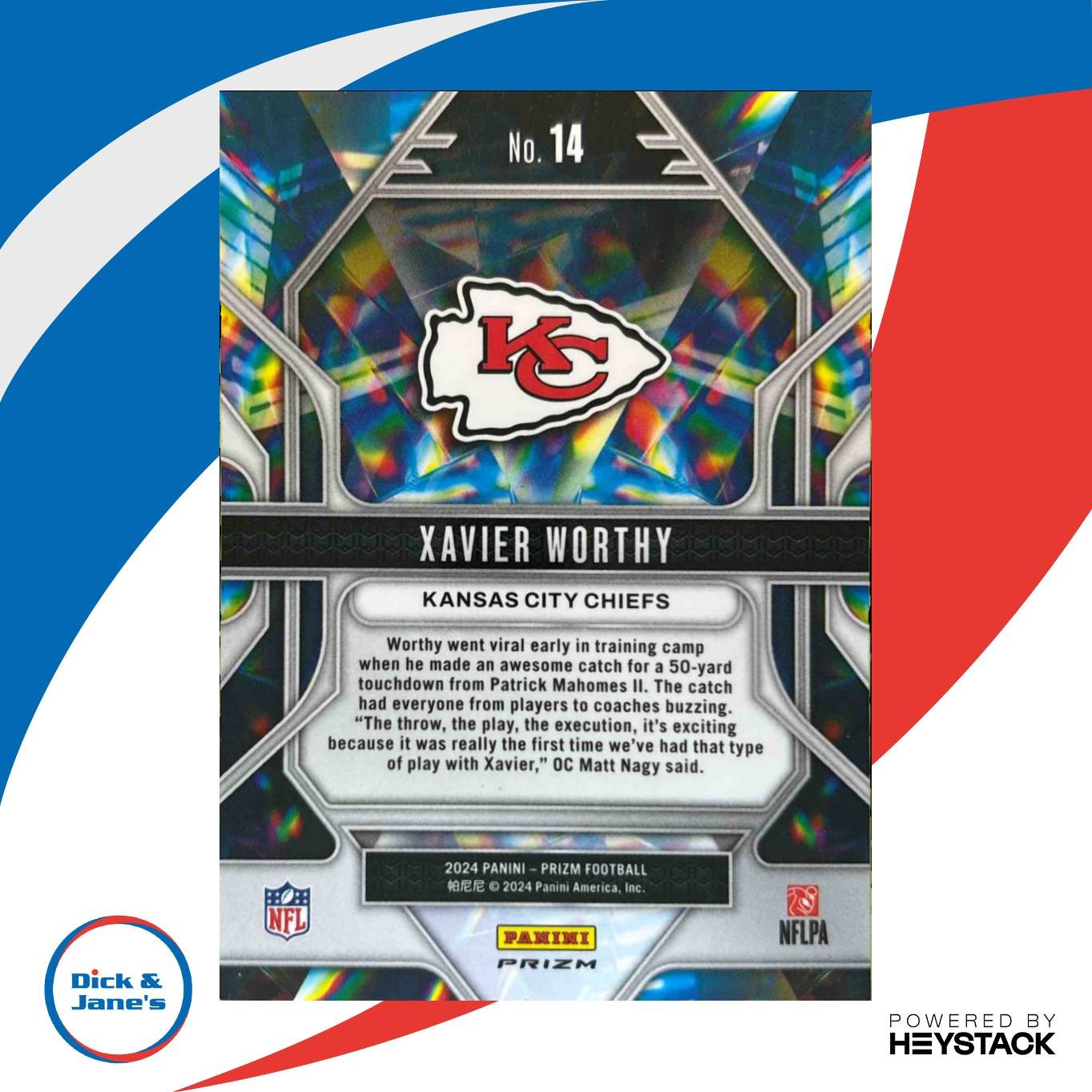 2024 Panini Prizm Xavier Worthy Prizmatic Green Wave #14 RC Kansas City Chiefs - Sports Cards
