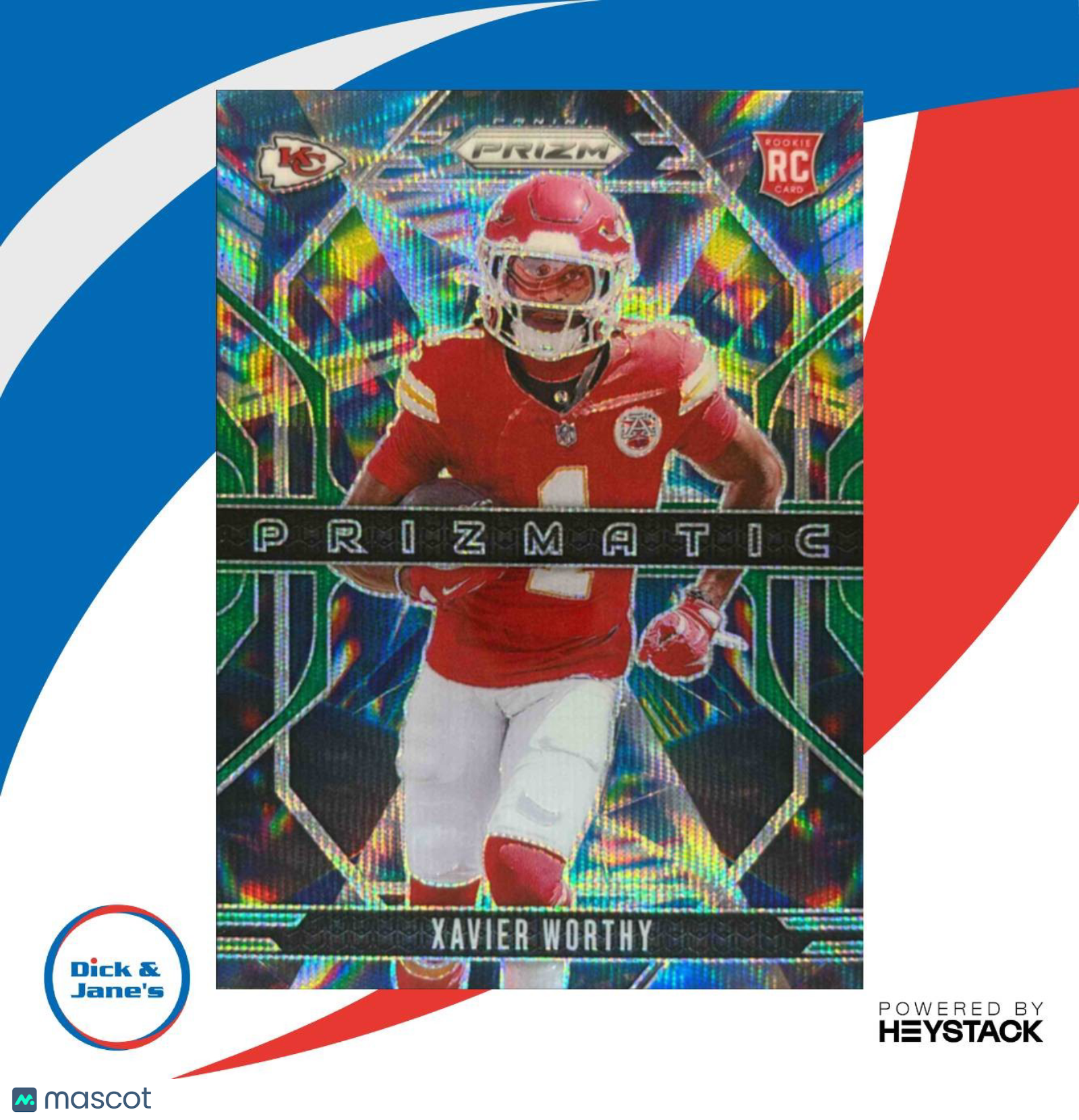 2024 Panini Prizm Xavier Worthy Prizmatic Green Wave #14 RC Kansas City Chiefs - Sports Cards