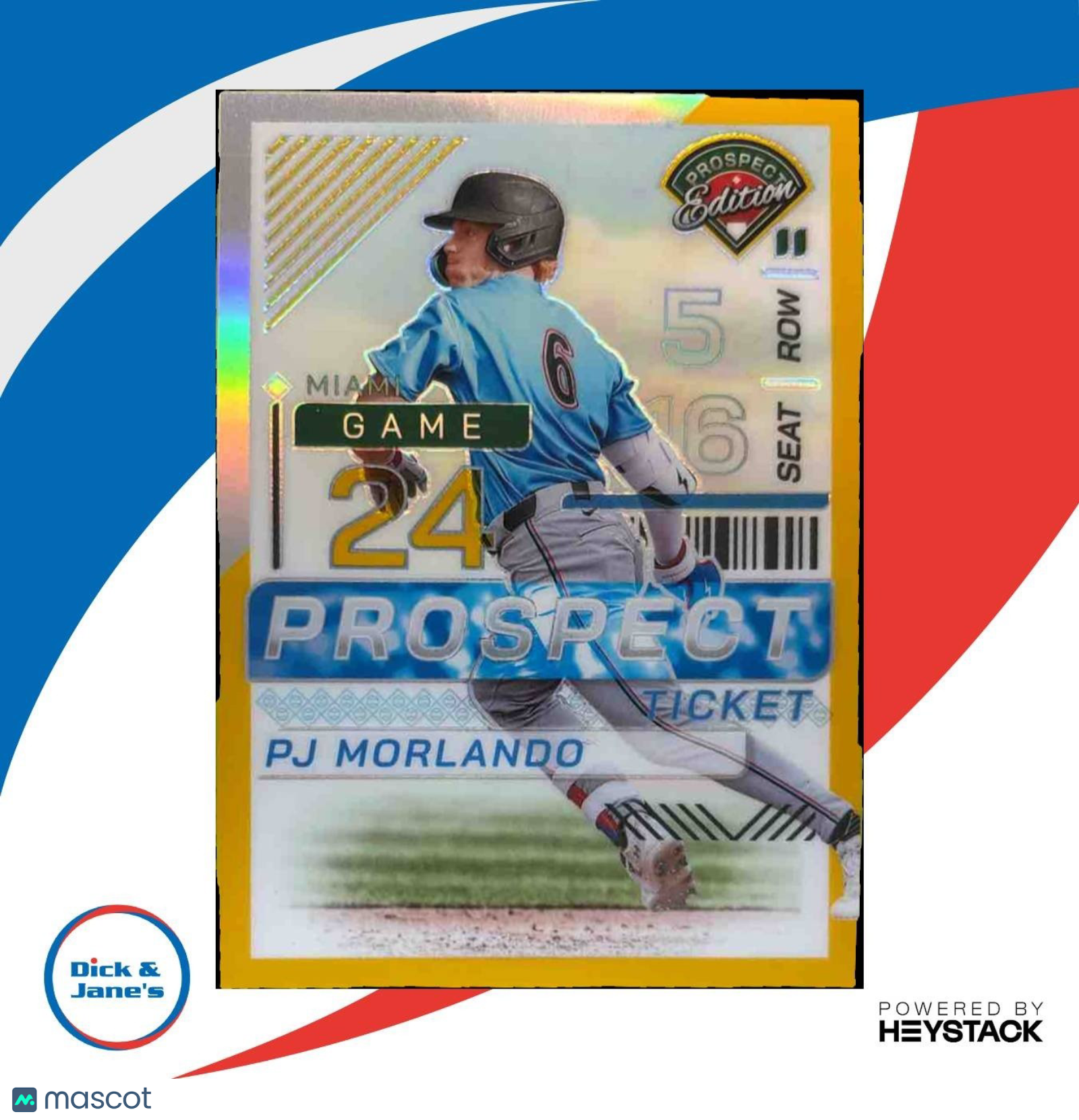 2024 Panini Prospect Edition PJ Morlando Holo Ticket Gold 6/10 #90 Miami Marlins - Sports Cards