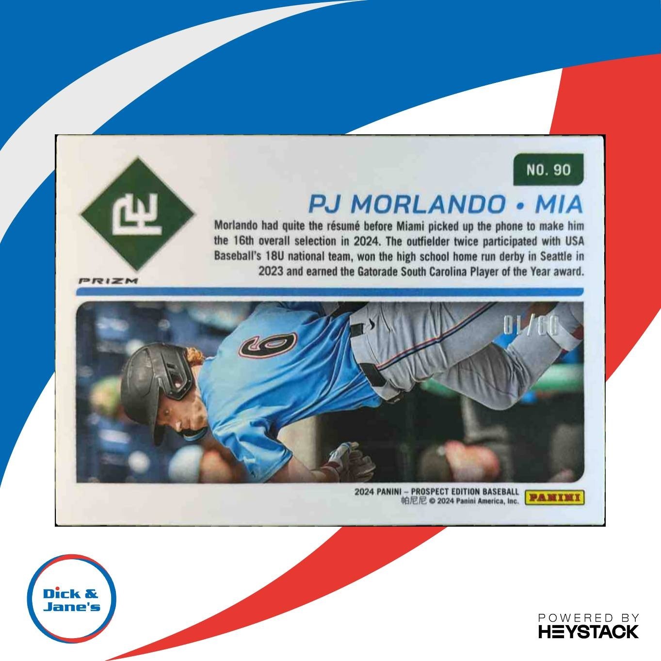 2024 Panini Prospect Edition PJ Morlando Holo Ticket Gold 6/10 #90 Miami Marlins - Sports Cards