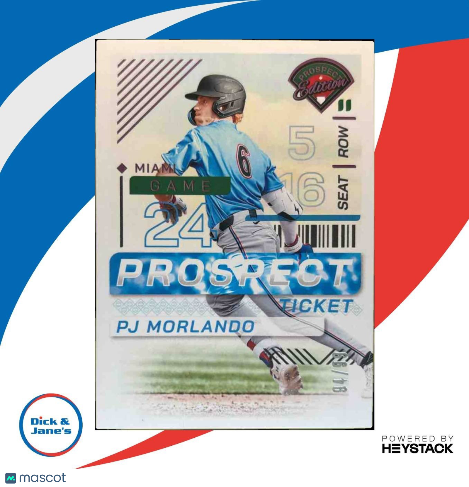 2024 Panini Prospect Edition PJ Morlando Ticket Green /99 #90 Miami Marlins - Sports Cards