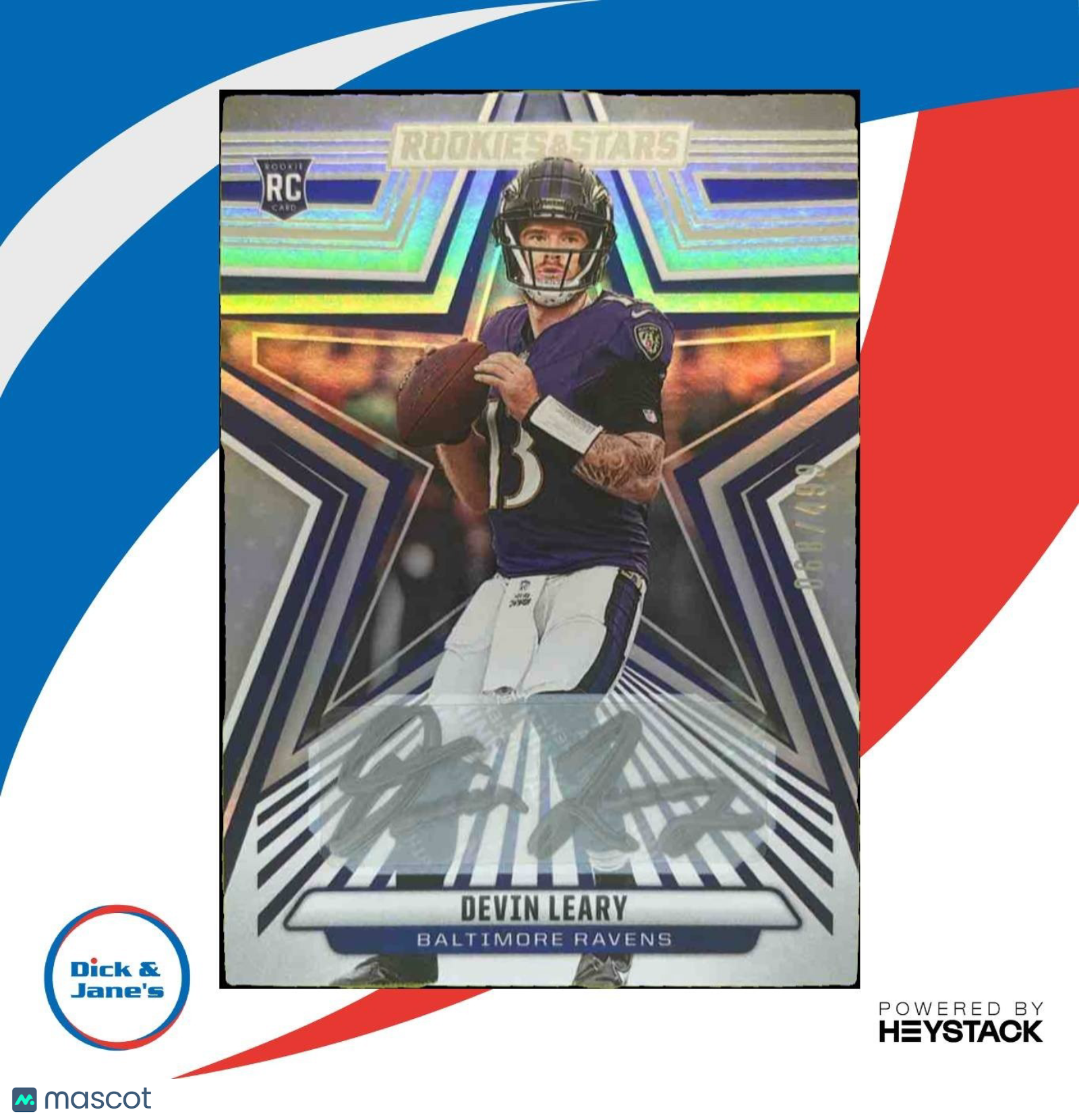 2024 Panini Rookies & Stars Devin Leary Signatures 8/499 #127 RC Auto Ravens - Sports Cards