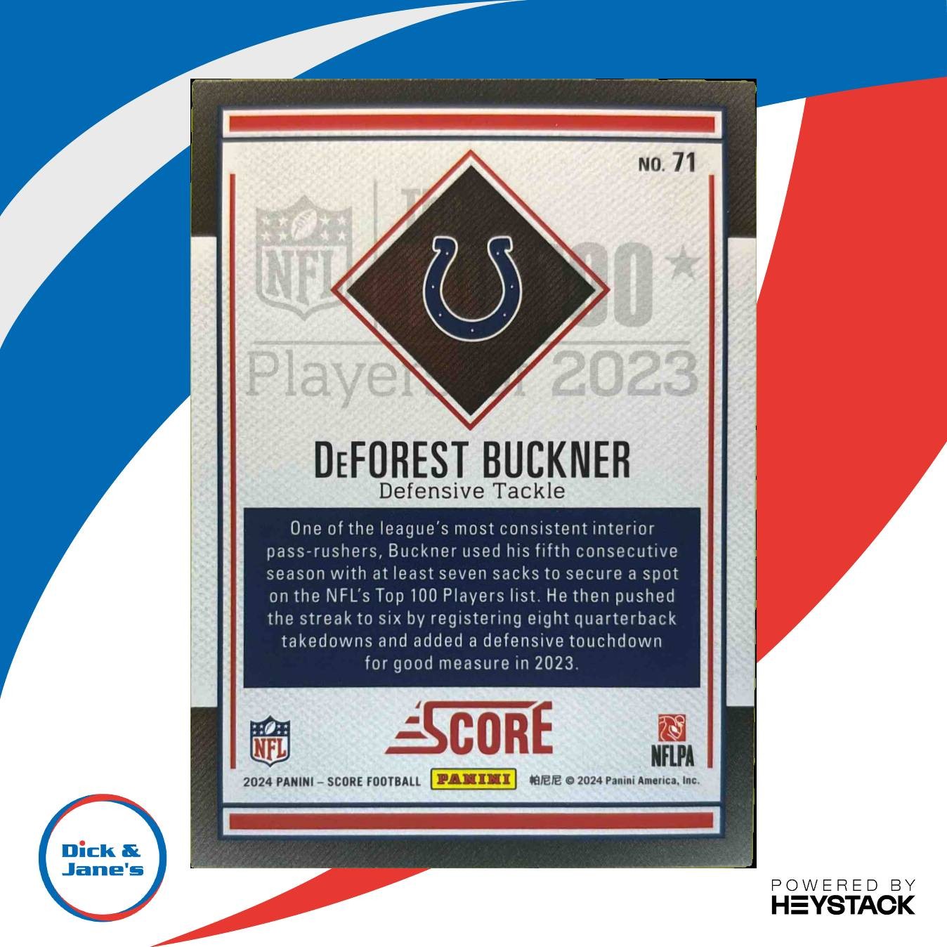 2024 Panini Score DeForest Buckner Top 100 #71 Indianapolis Colts - Sports Cards