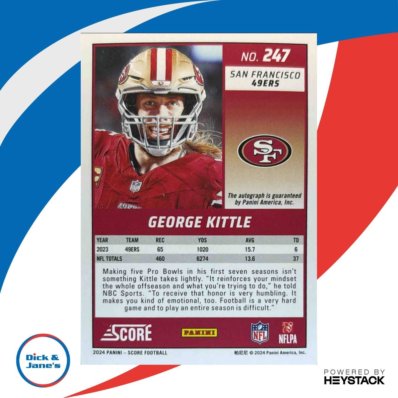 2024 Panini Score George Kittle Signatures Red Zone 20/20 #247 Auto 49ers - Sports Cards