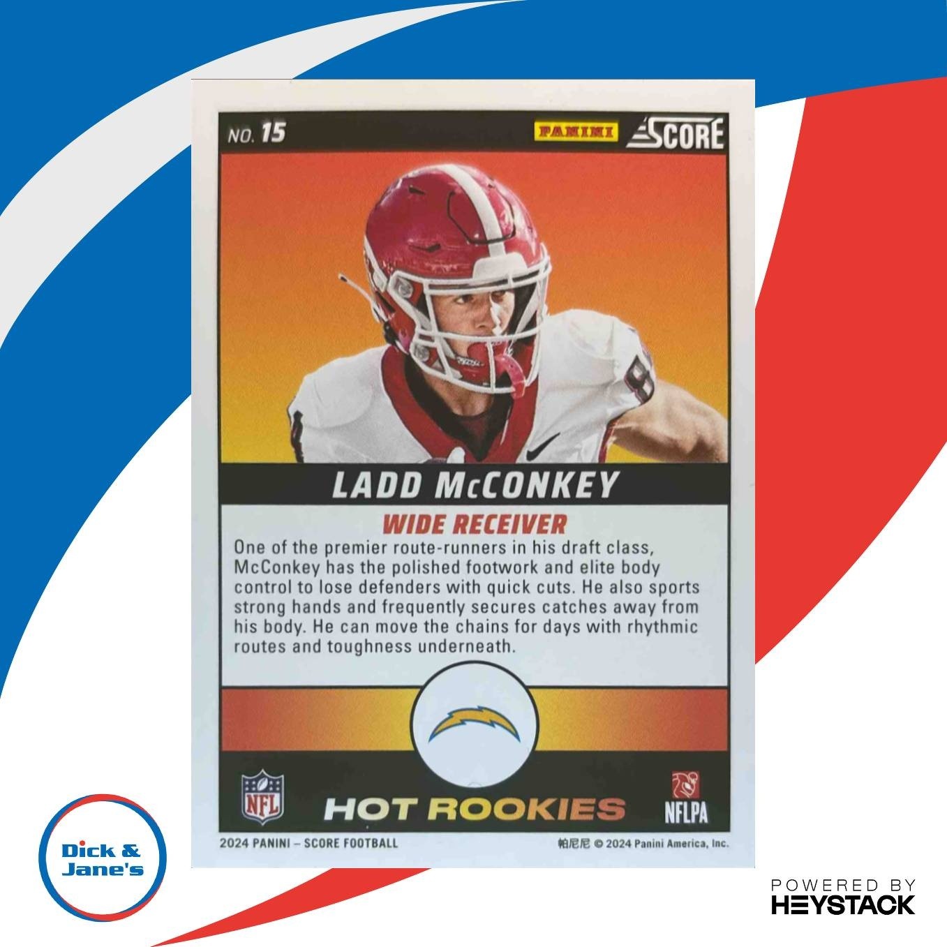 2024 Panini Score Ladd McConkey Hot Rookies #15 RC Los Angeles Chargers - Sports Cards